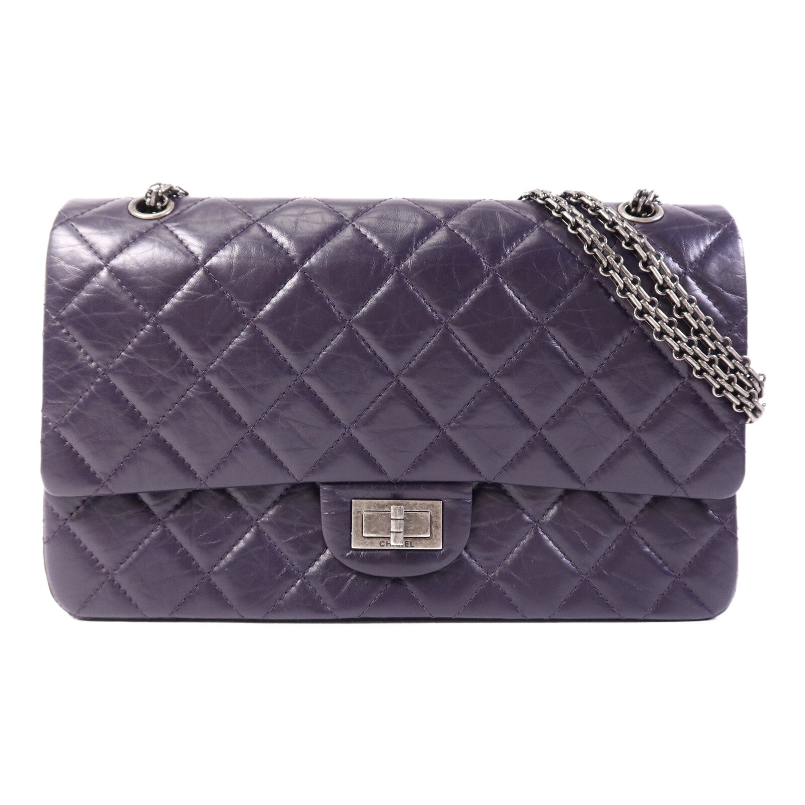 CHANEL 羊皮皮革Chanel 2.55 Large銀扣鏈帶肩背袋