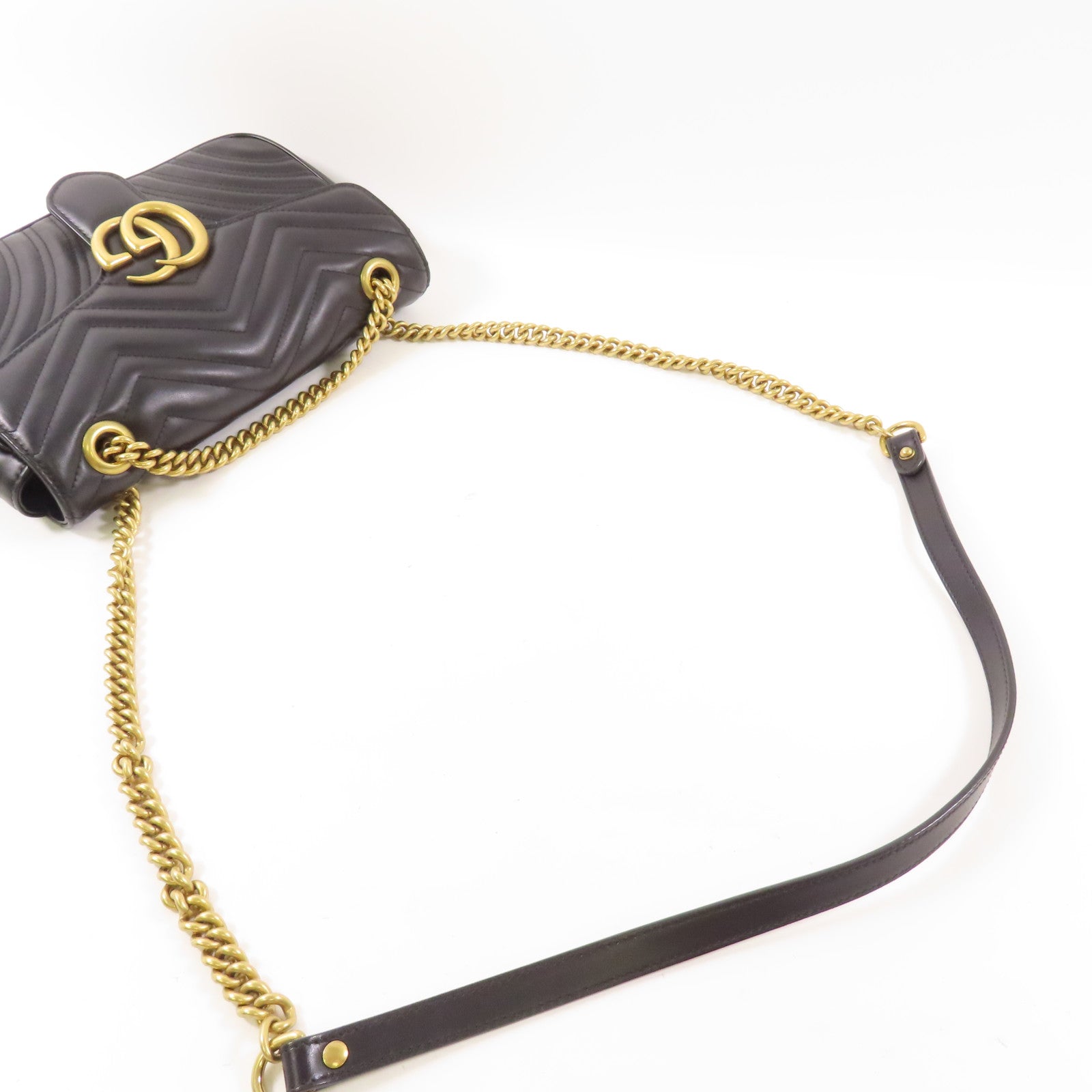 GUCCI 牛皮皮革GG Marmont金扣鏈帶肩背袋