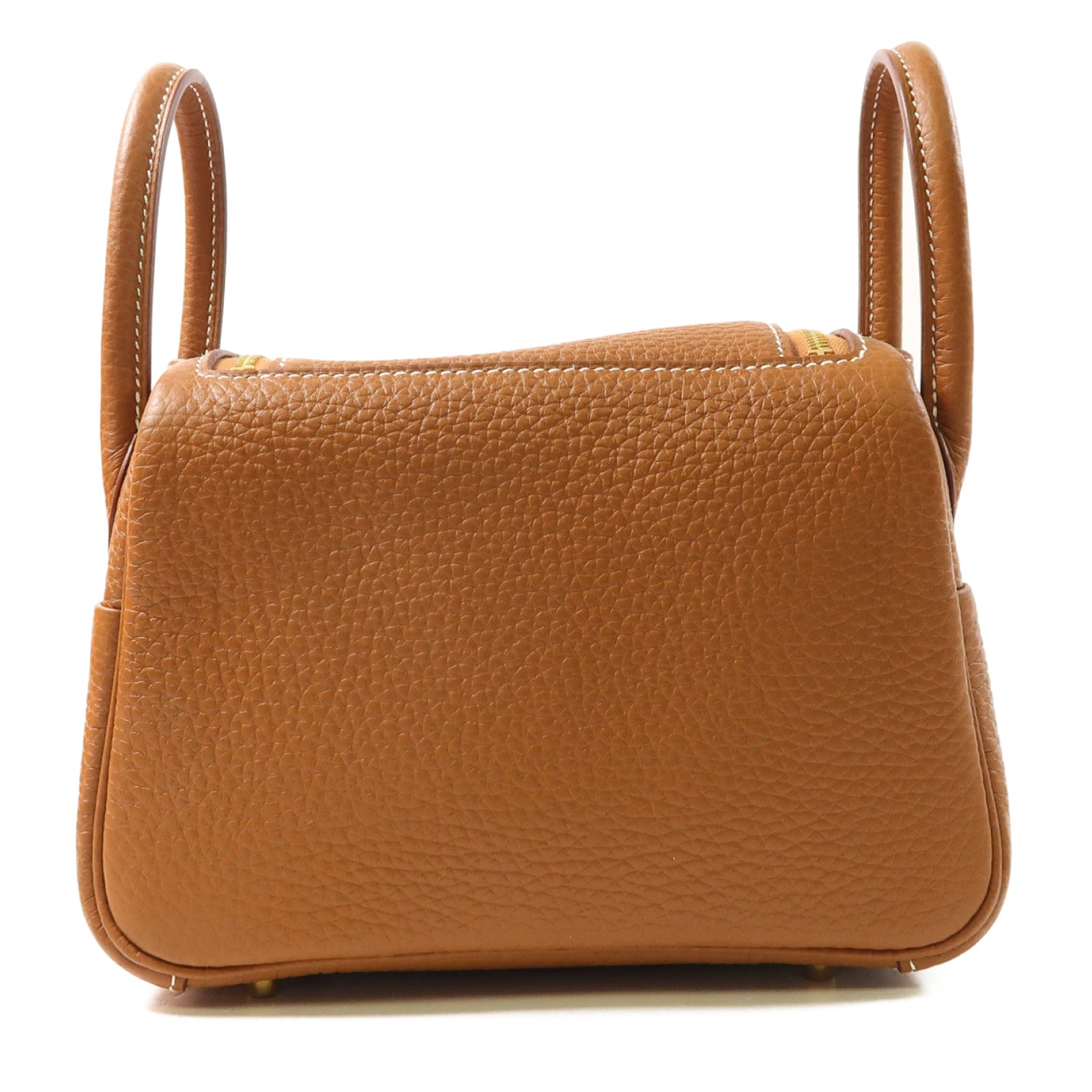 HERMES Clemence皮革Mini Lindy金扣手挽肩背兩用袋Gold啡色