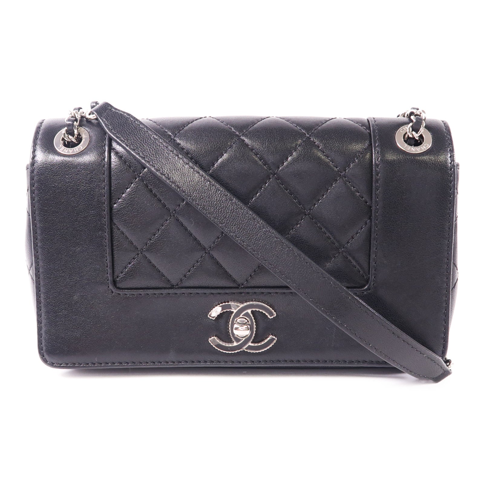 CHANEL CC SHW Chain Shoulder Bag Calfskin Leather Black