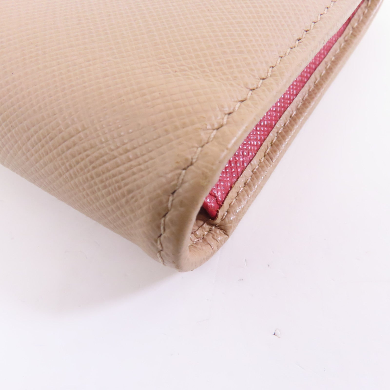 PRADA 【激減優惠】Saffiano皮革Wallet金扣錢包米色