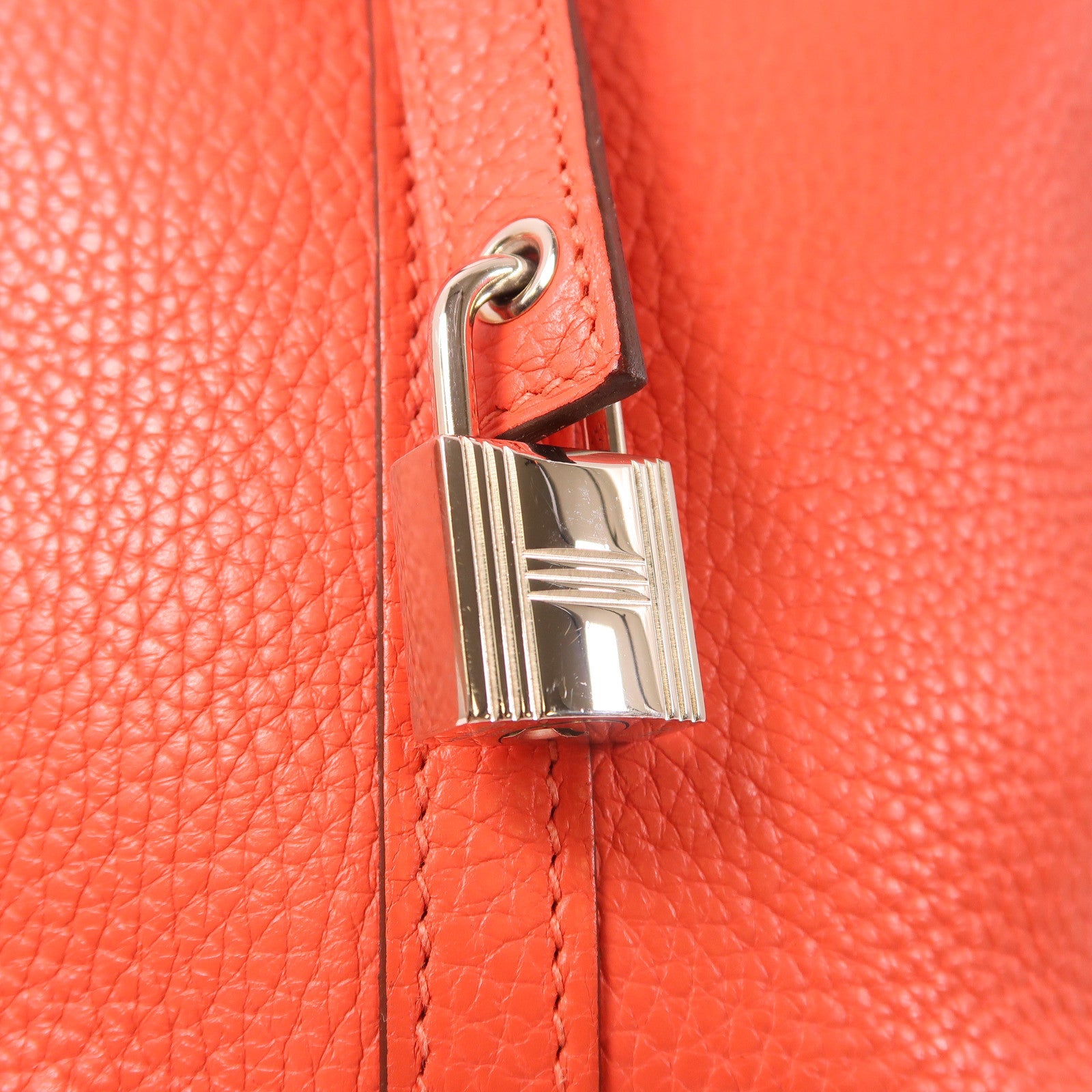 HERMES Clemence皮革Piction PM銀扣手挽袋紅色