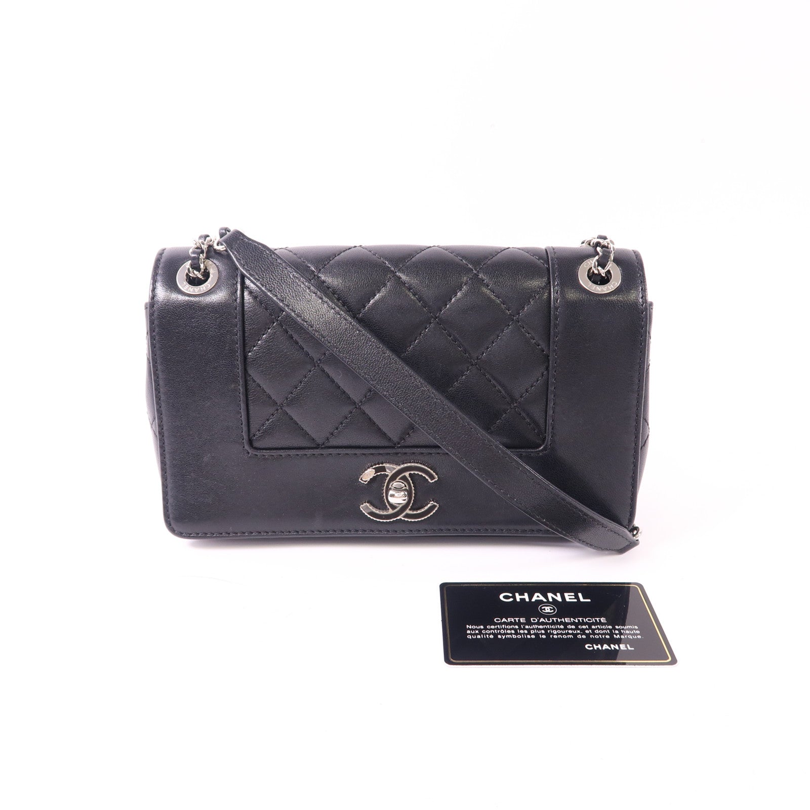 CHANEL CC SHW Chain Shoulder Bag Calfskin Leather Black