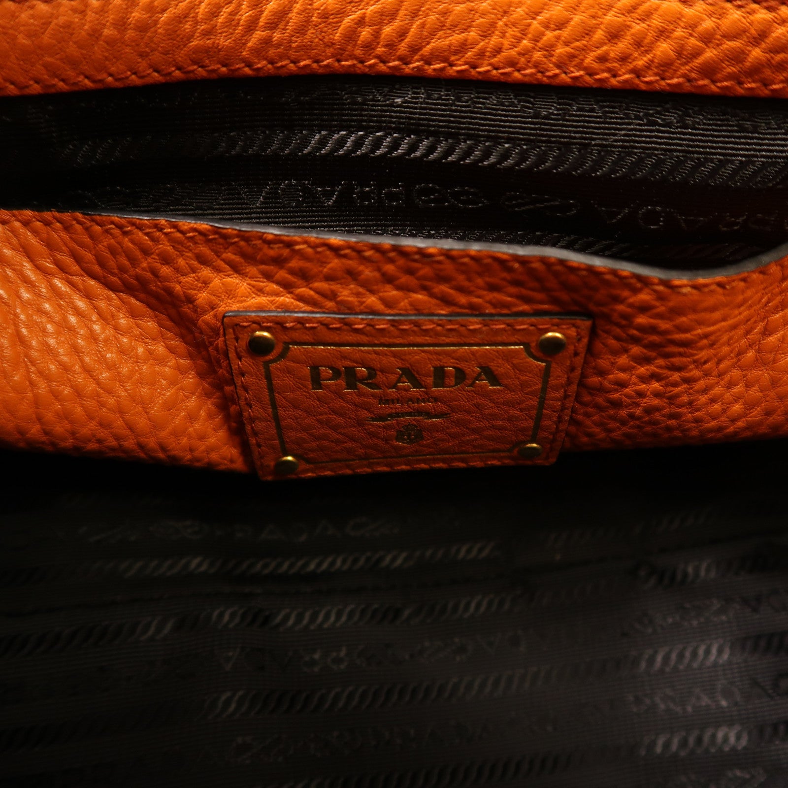 PRADA 牛皮皮革2 Way Shoulder金扣手挽肩背兩用袋橙色