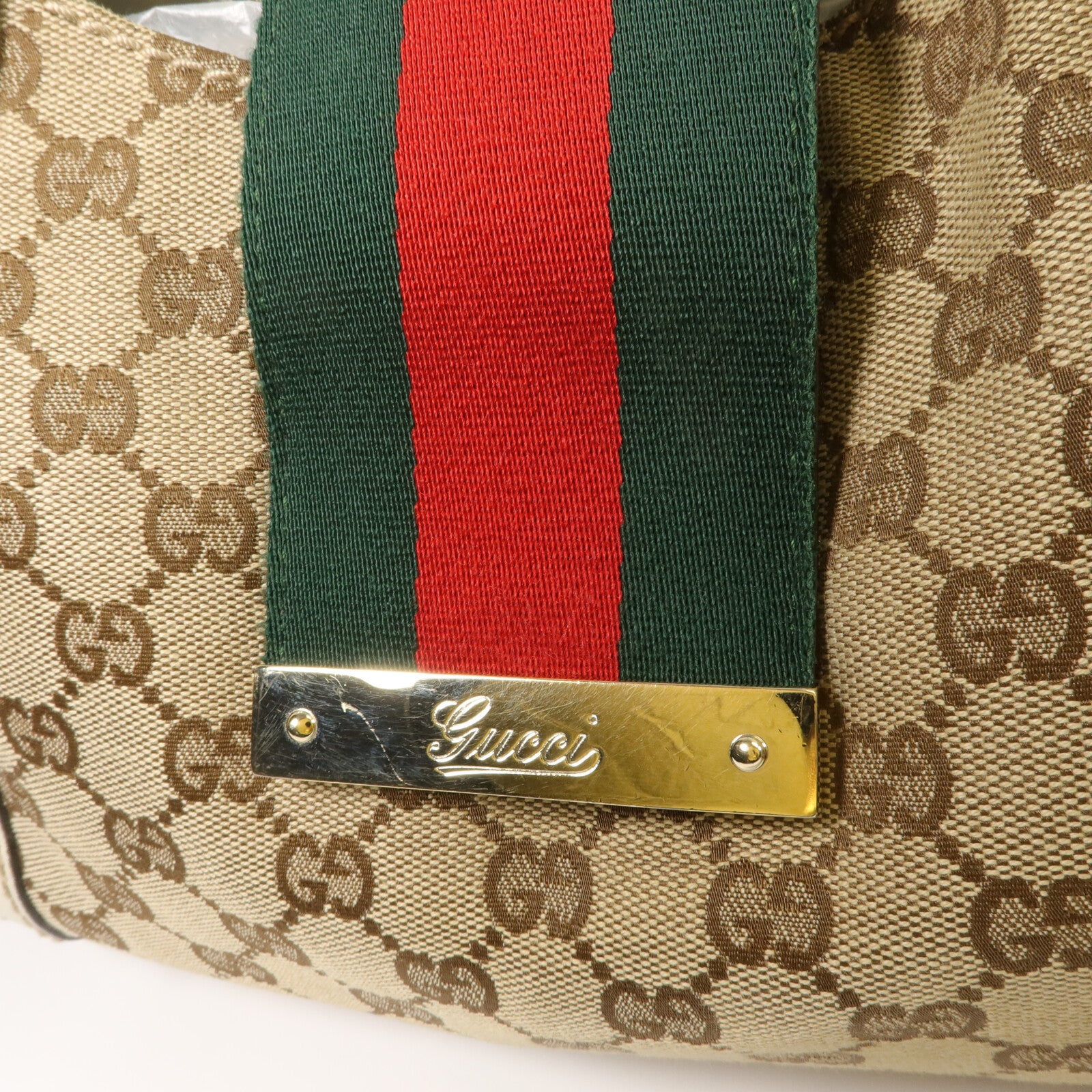 GUCCI 帆布/牛皮皮革Web Flap Tote肩背袋