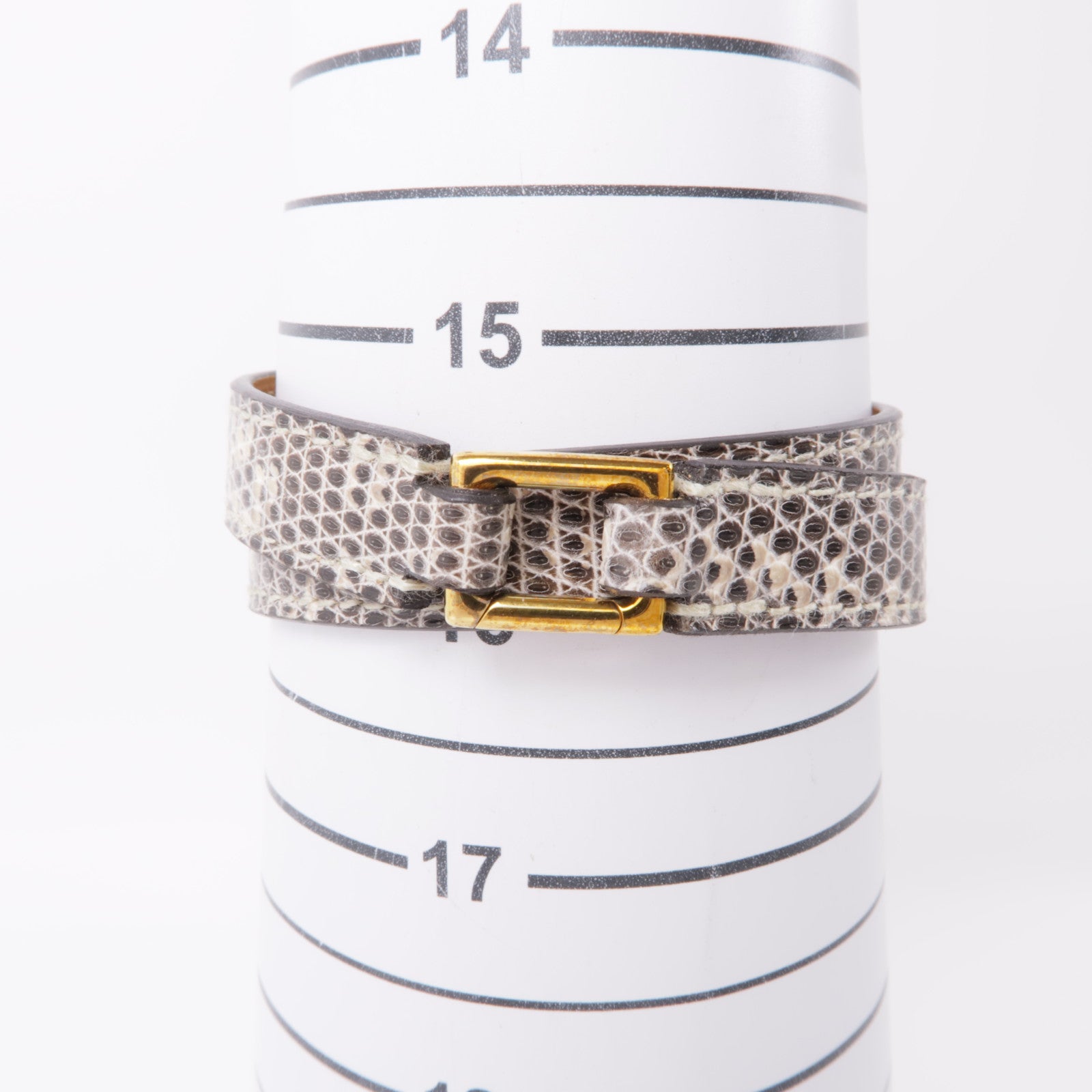 HERMES 蜥蝪皮革Rivale Double Tour金扣手鐲灰色