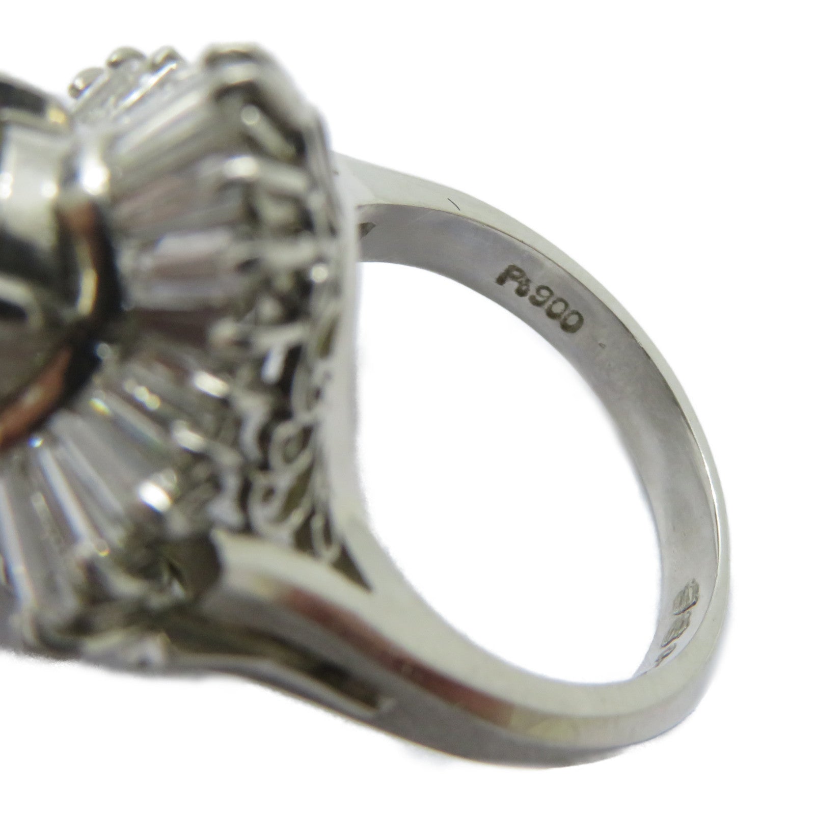 JEWELRY 【激減優惠】PT900鉑金Cat's Eye Ring 4.80ct貓眼石/1.86ct鑽石戒指US#6