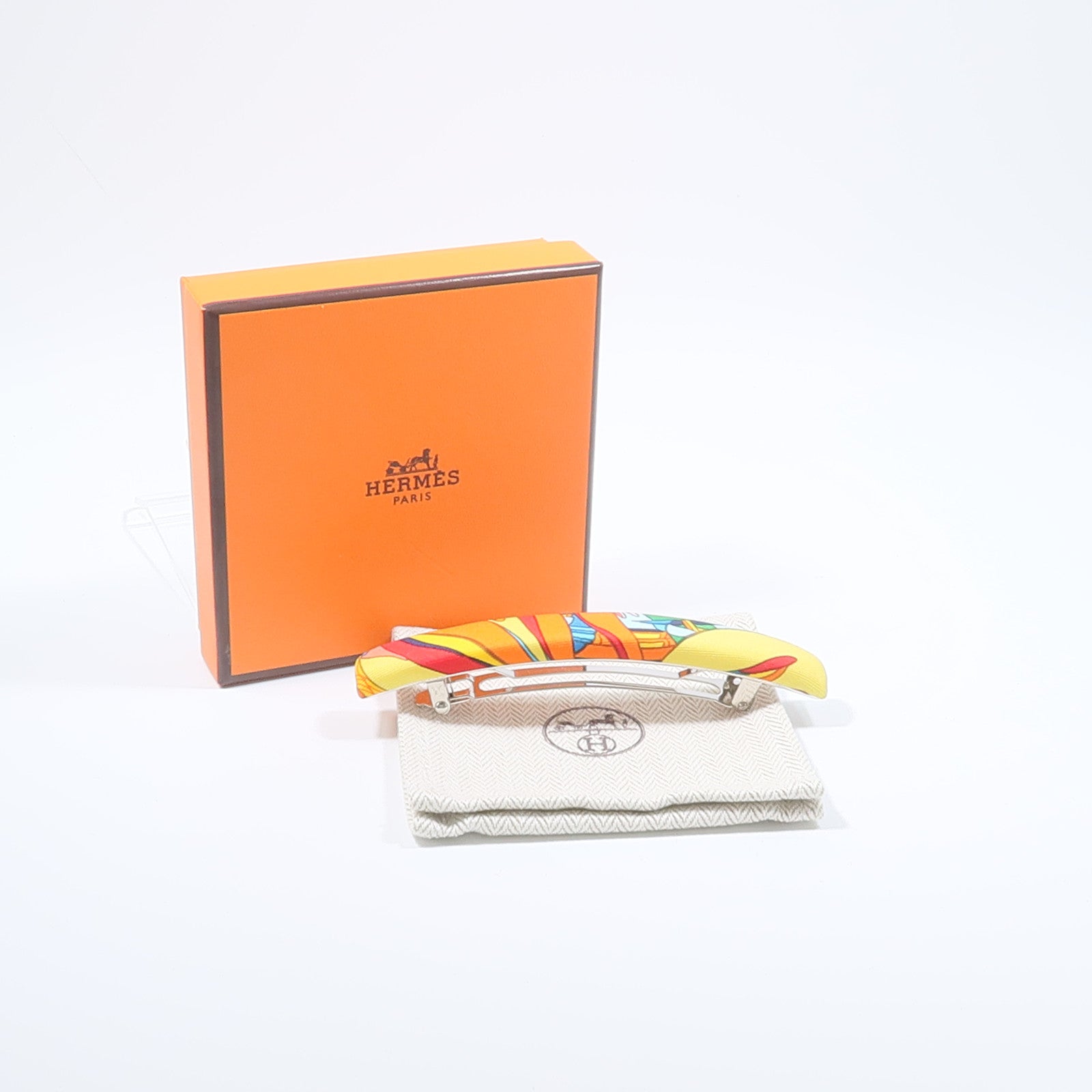 HERMES 金屬/絲質Eclipse Barrette GM髮夾
