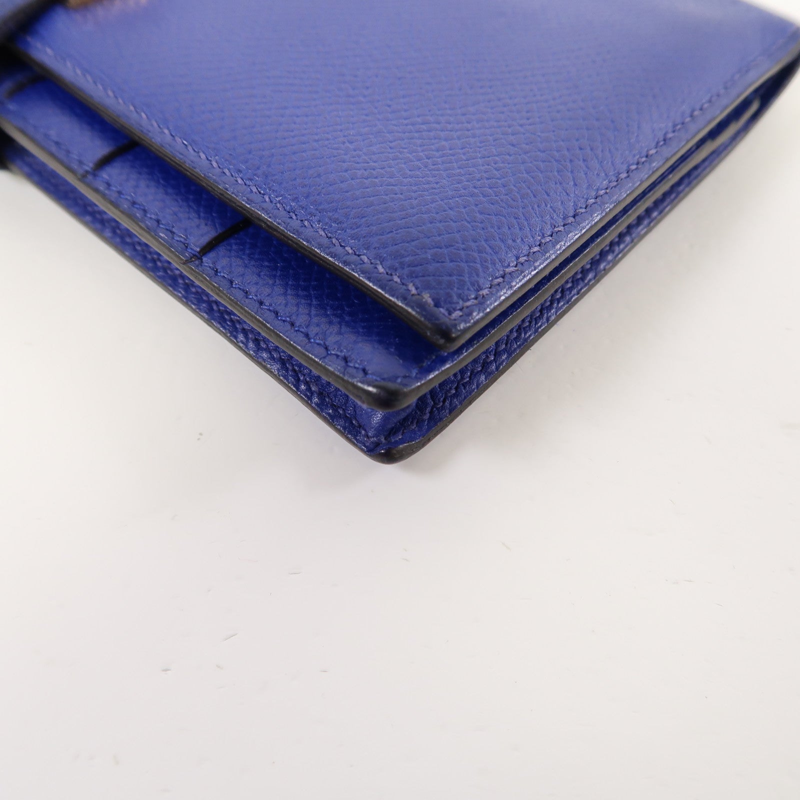 HERMES 【激減優惠】Epsom皮革Brean Long Wallet金扣長錢包電光藍色