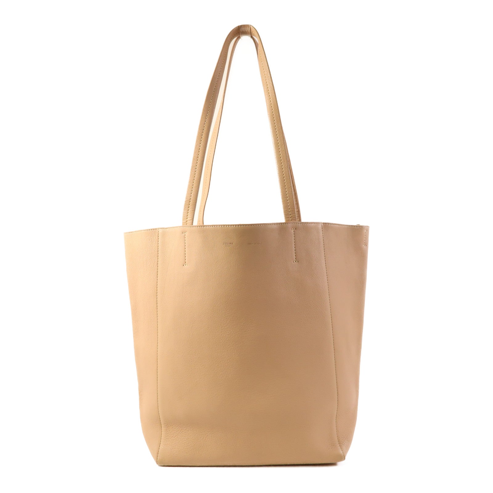 CELINE GHW Shoulder Tote Bag Calfskin Leather Beige