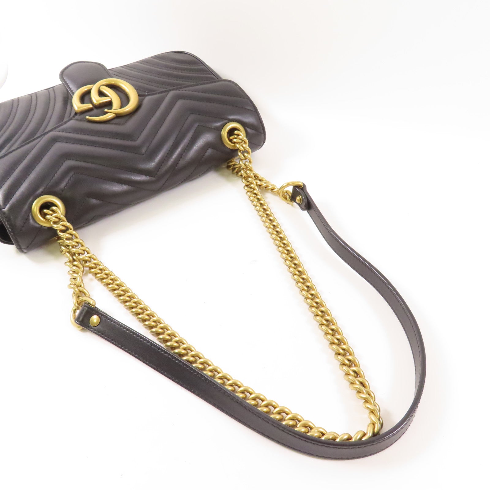 GUCCI 牛皮皮革GG Marmont金扣鏈帶肩背袋