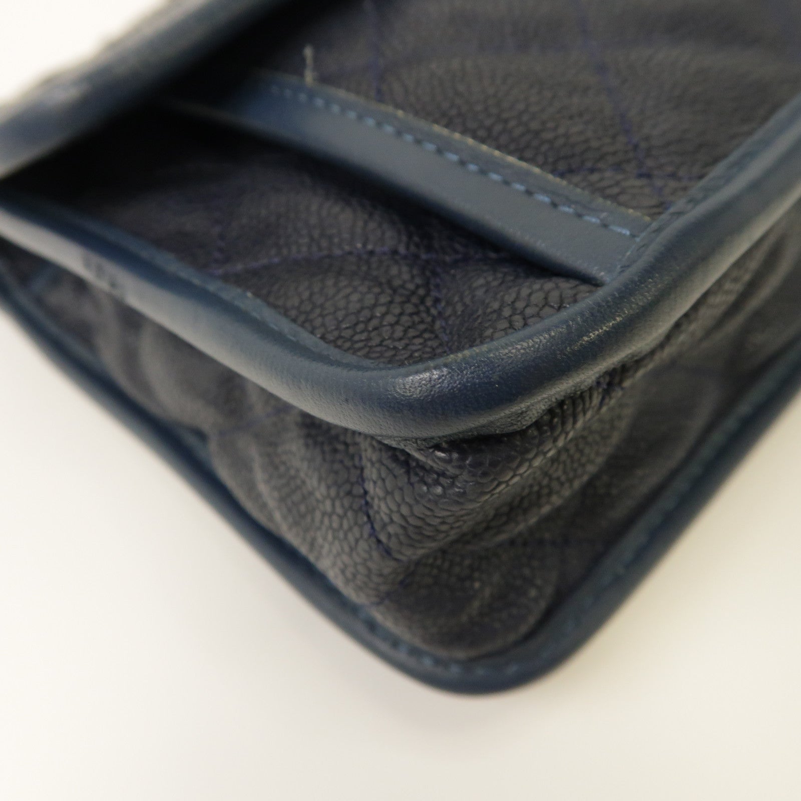 CHANEL 菱格皮革Shoulder Bag銀扣鏈帶肩背袋藍色