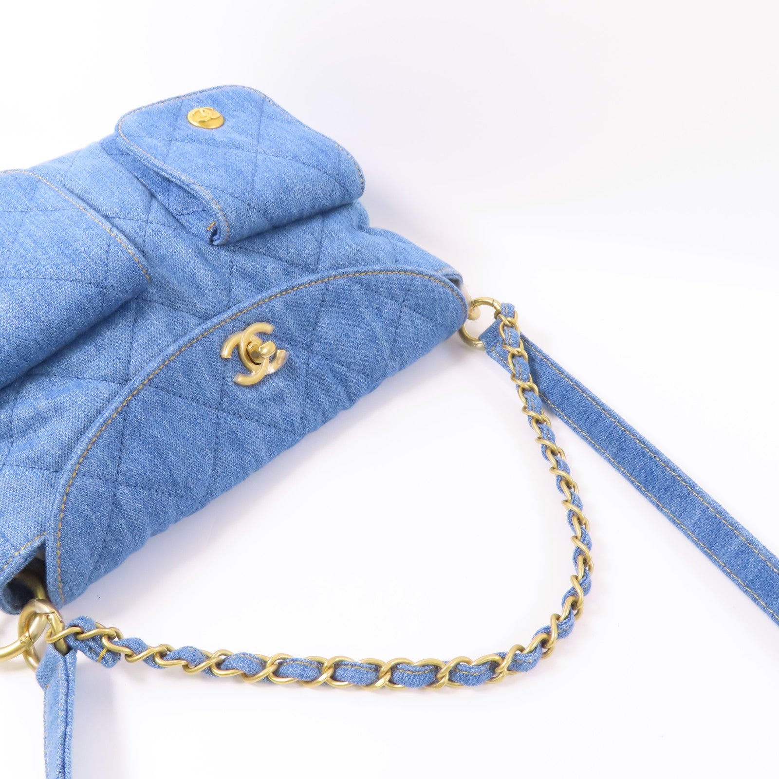 CHANEL 牛仔布Hobo 2 Way Bag金扣手挽肩背兩用袋
