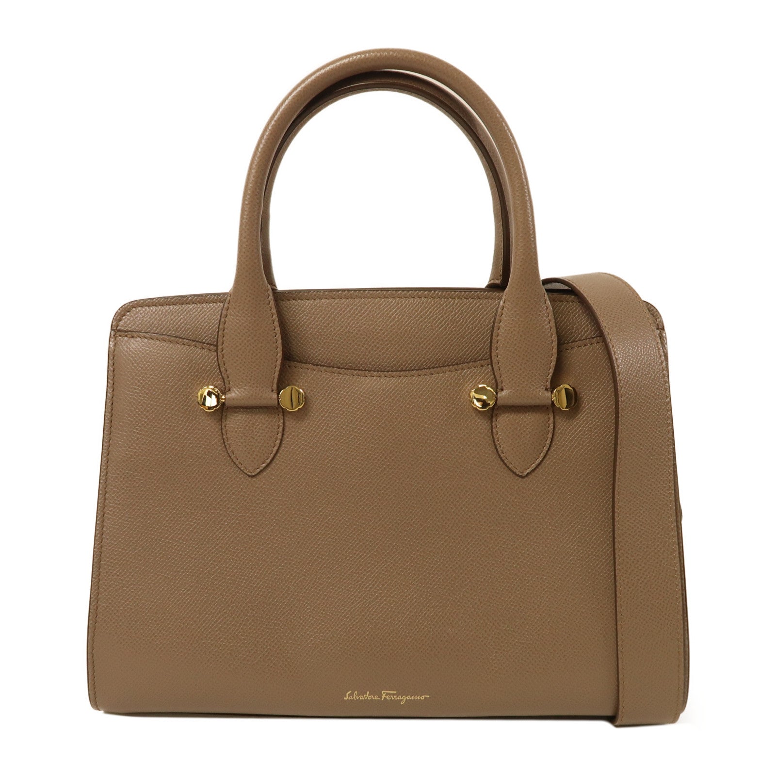 Salvatore Ferragamo 牛皮皮革Shoulder Bag金扣手挽肩背兩用袋啡色