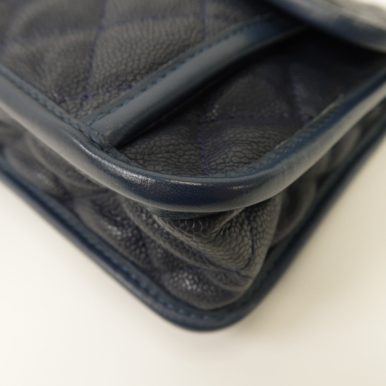 CHANEL 菱格皮革Shoulder Bag銀扣鏈帶肩背袋藍色