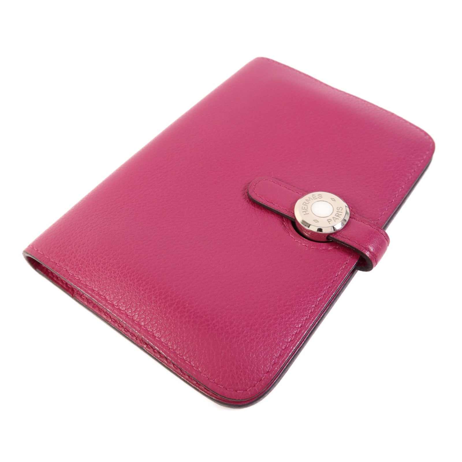 HERMES Evercolor皮革Dogon Compact Bifold Wallet銀扣錢包Rose Pourpre