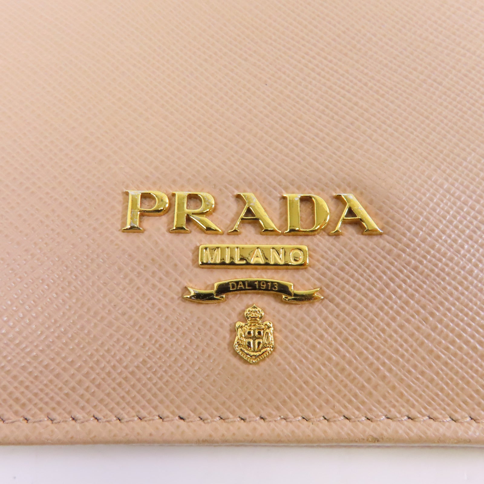 PRADA 【激減優惠】Saffiano皮革Wallet金扣錢包米色