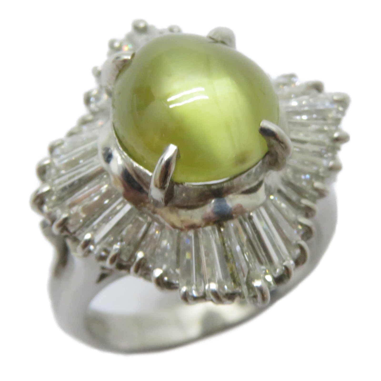 JEWELRY 【激減優惠】PT900鉑金Cat's Eye Ring 4.80ct貓眼石/1.86ct鑽石戒指US#6