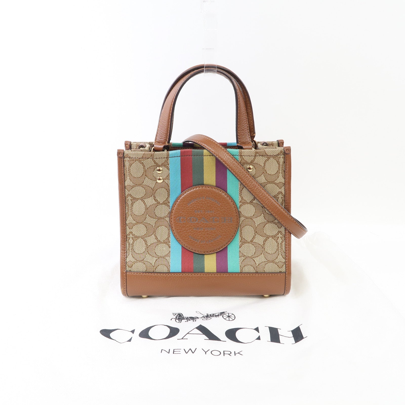 COACH 帆布Shoulder Bag金扣手挽肩背兩用袋啡色