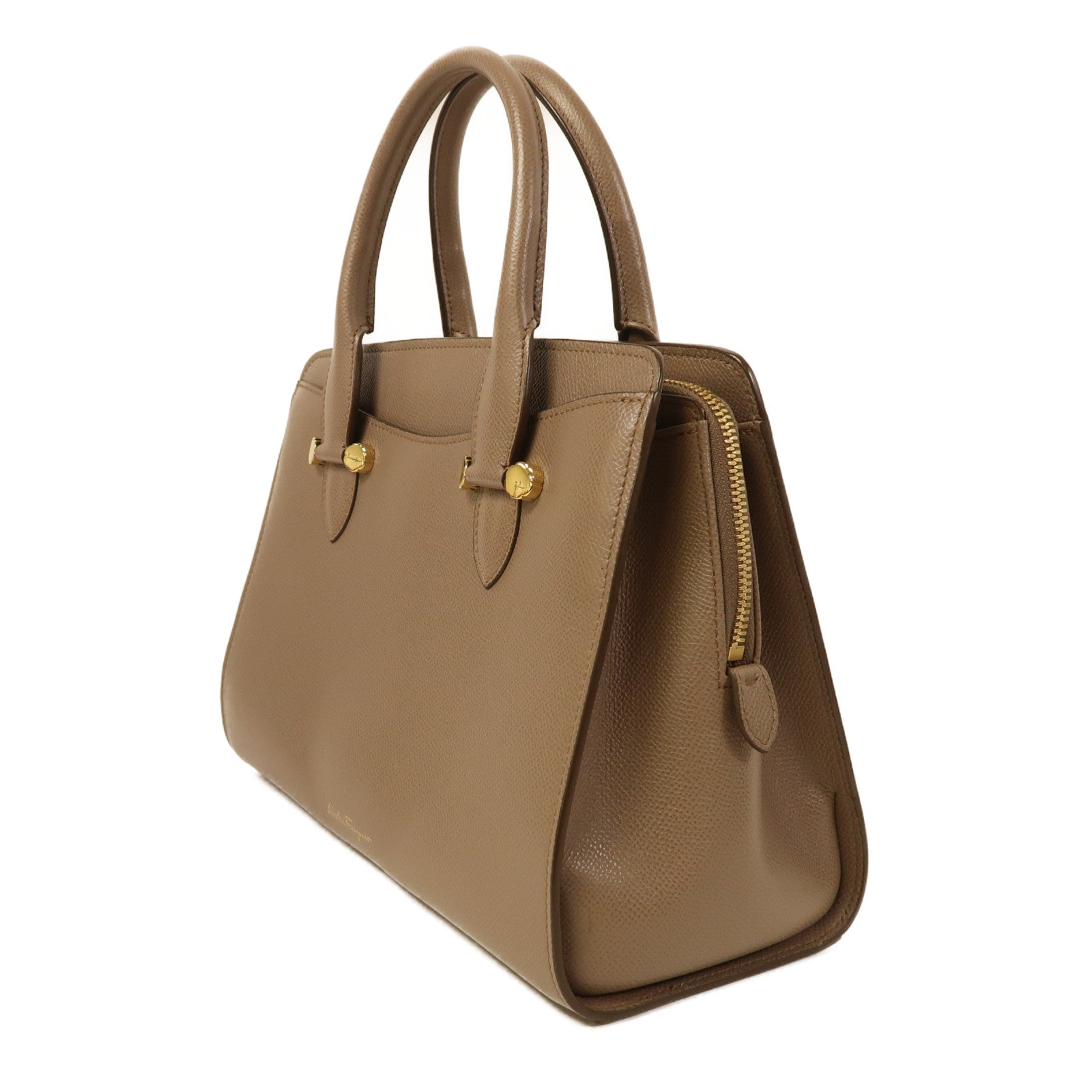 Salvatore Ferragamo 牛皮皮革Shoulder Bag金扣手挽肩背兩用袋啡色