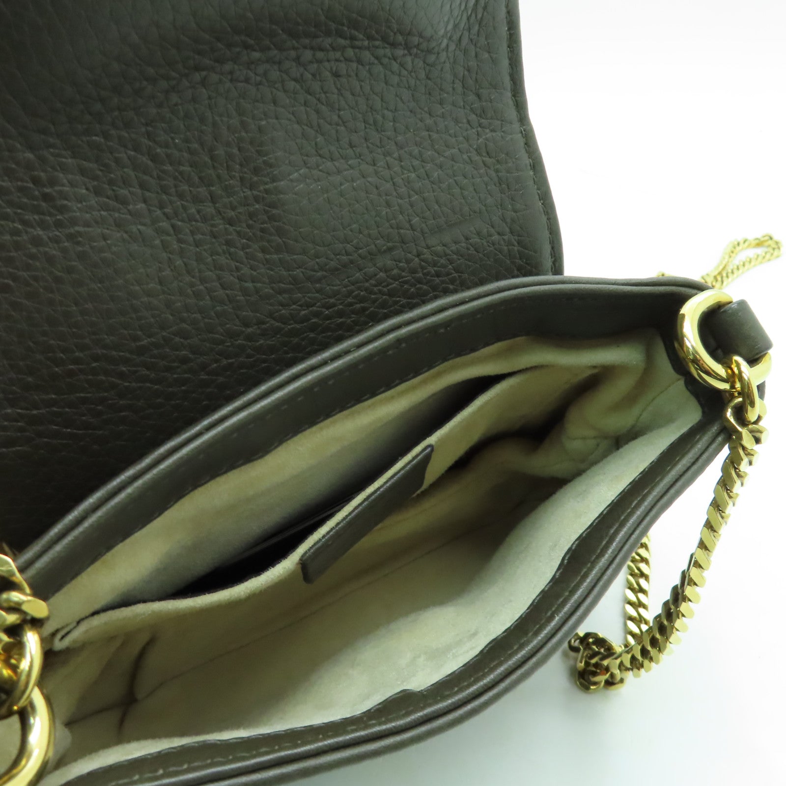 GUCCI 【激減優惠】牛皮皮革Chain Shoulder Bag金扣鏈帶肩背袋卡其色
