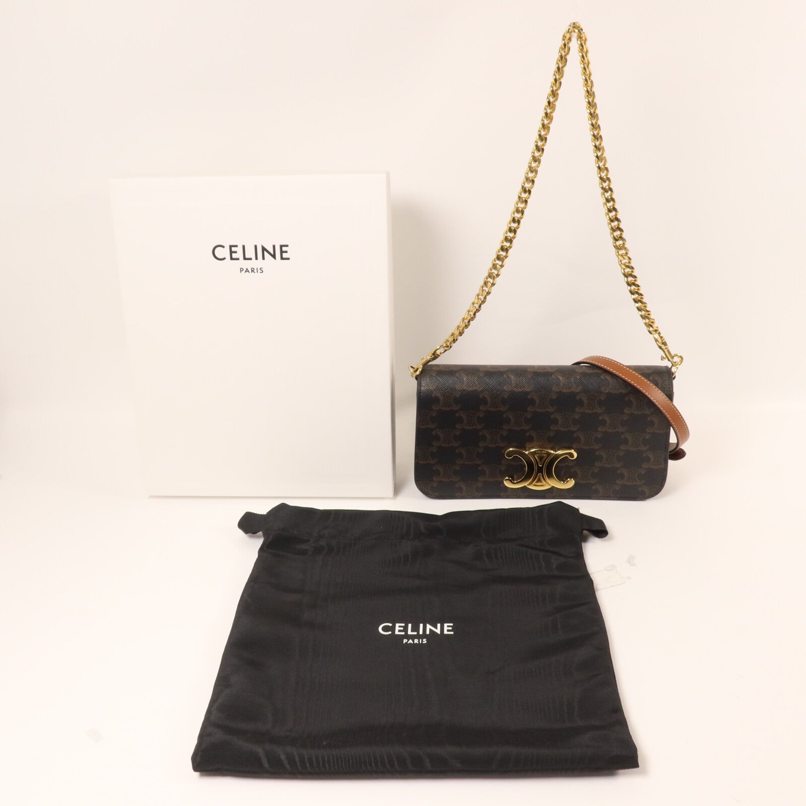 CELINE 塗層帆布Multi Pochette鏈帶手挽肩背兩用袋