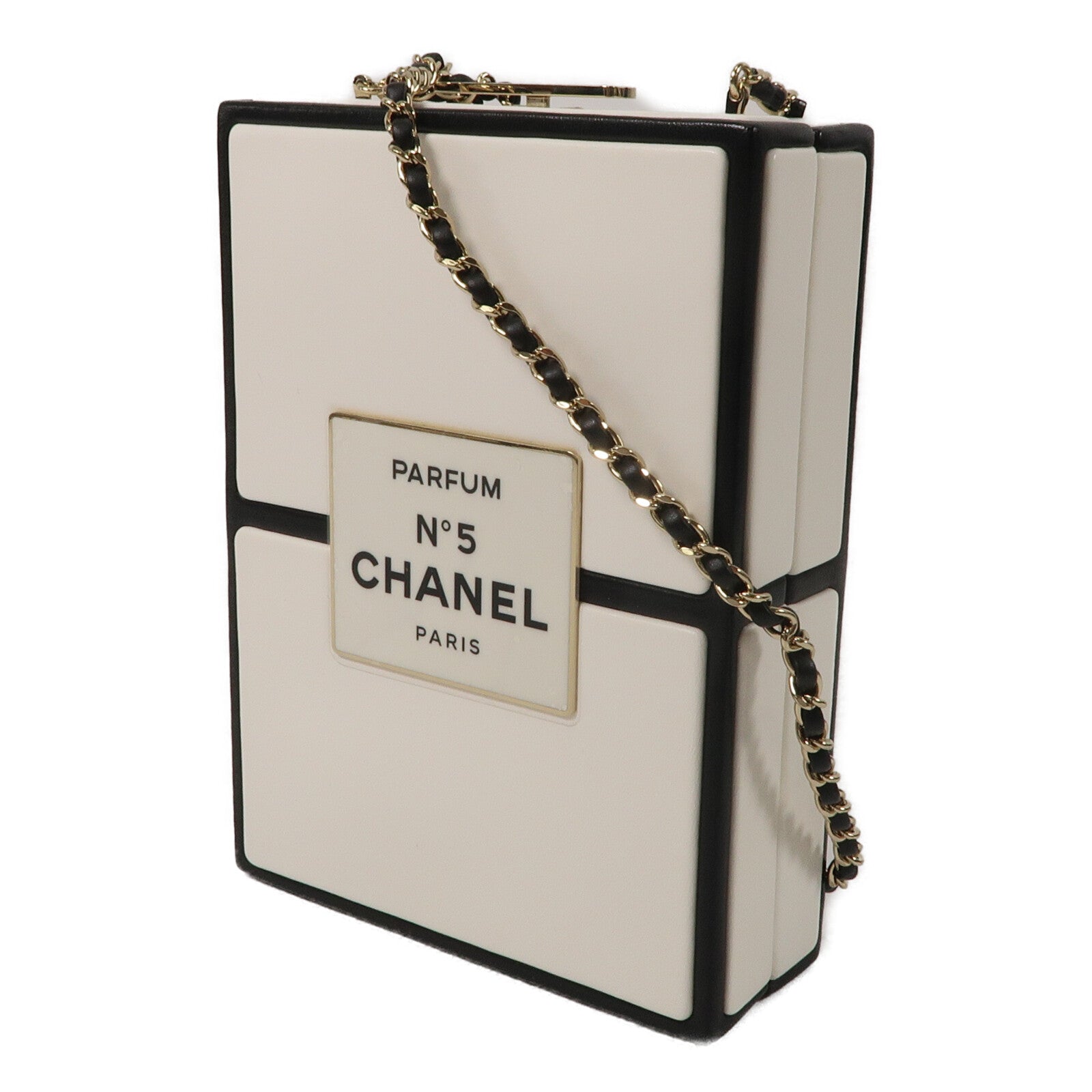 CHANEL 羊皮皮革No.5 Perfume Box Evening Clutch鏈帶肩背袋