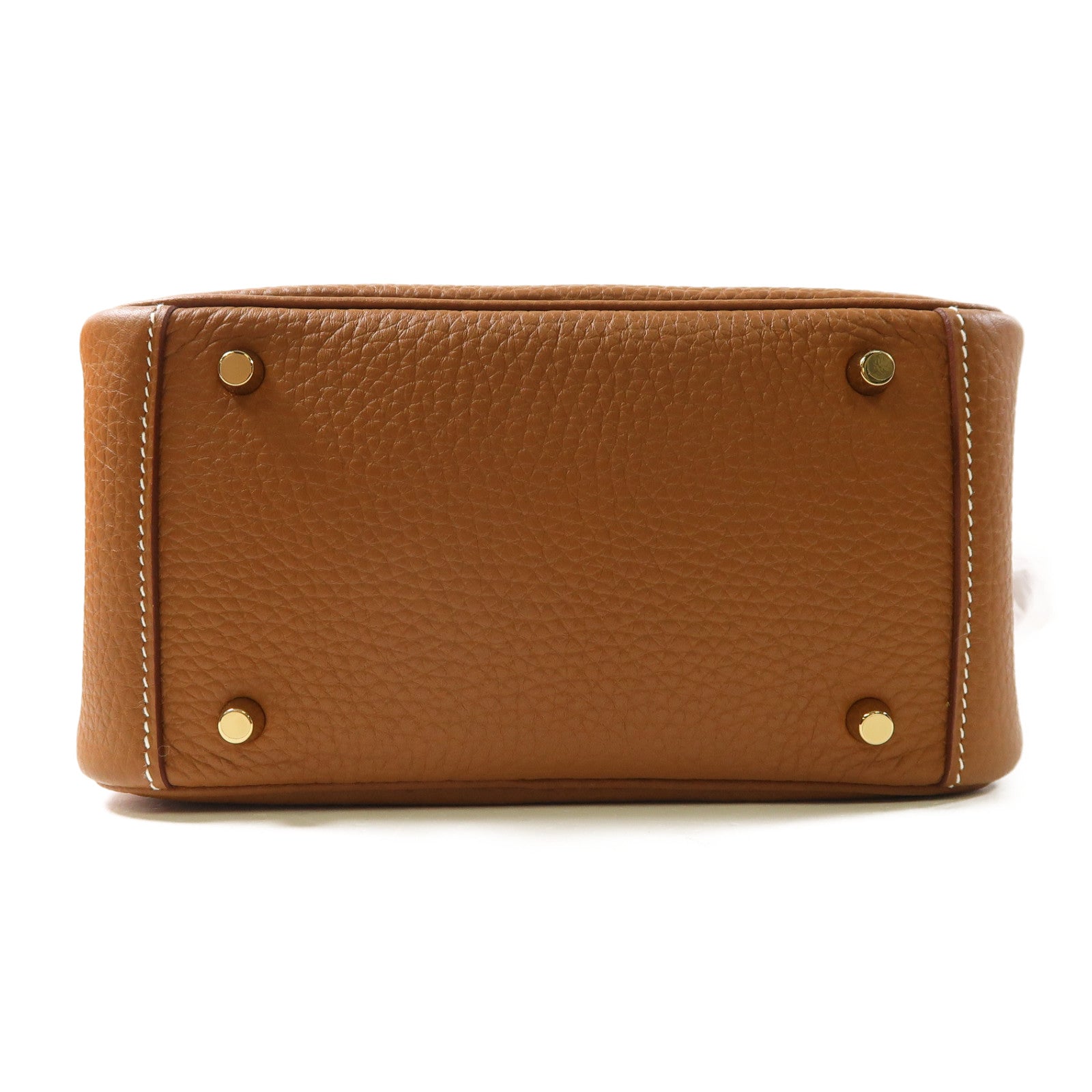HERMES Clemence皮革Mini Lindy金扣手挽肩背兩用袋Gold啡色