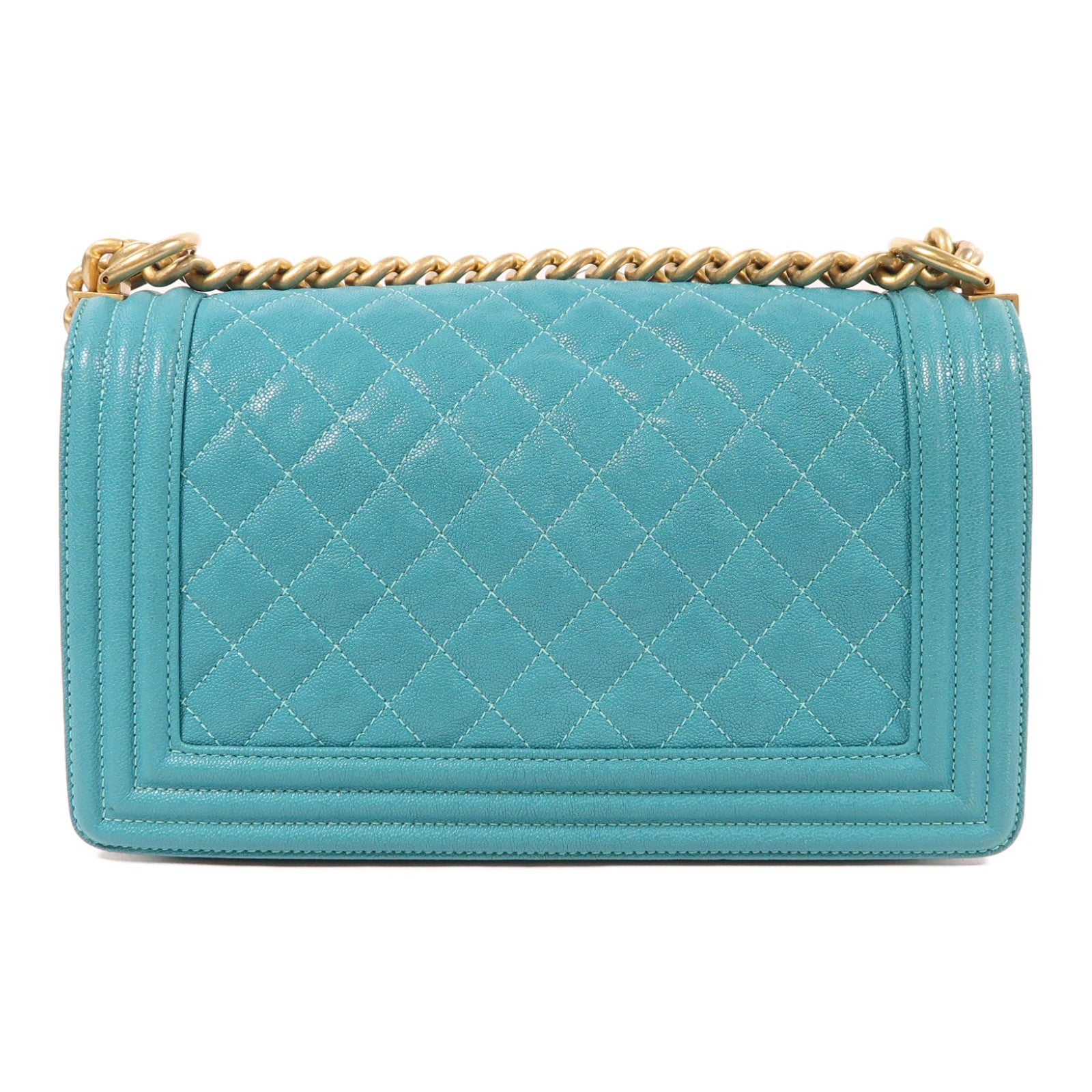 CHANEL CC GHW Boy 25 Chain Shoulder Bag Calfskin Leather Blue