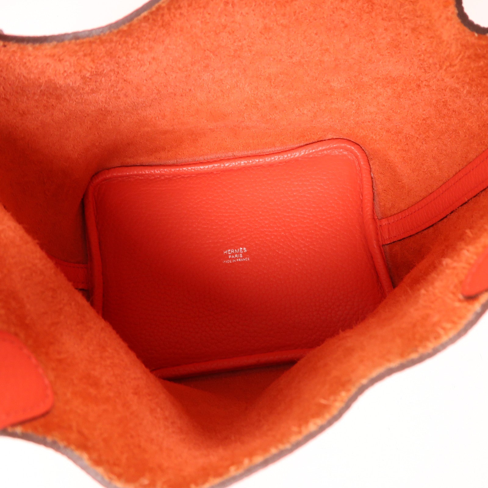 HERMES Clemence皮革Piction PM銀扣手挽袋紅色