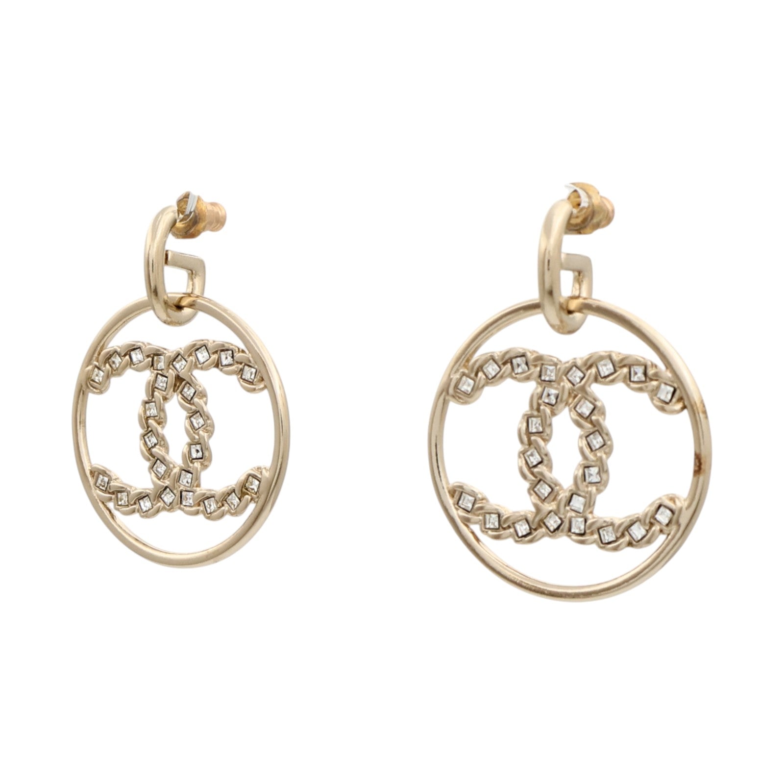 CHANEL 金屬CC Crystal Round Earrings耳環