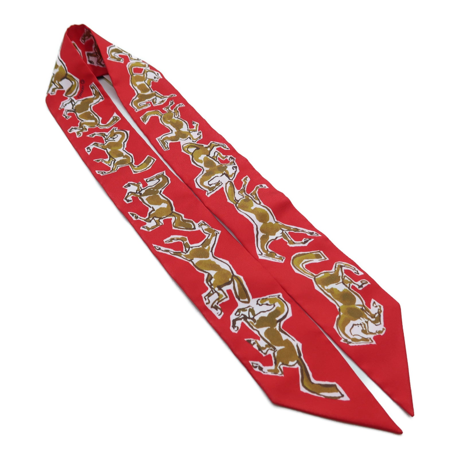 HERMES 【激減優惠】絲質Twilly絲巾紅色