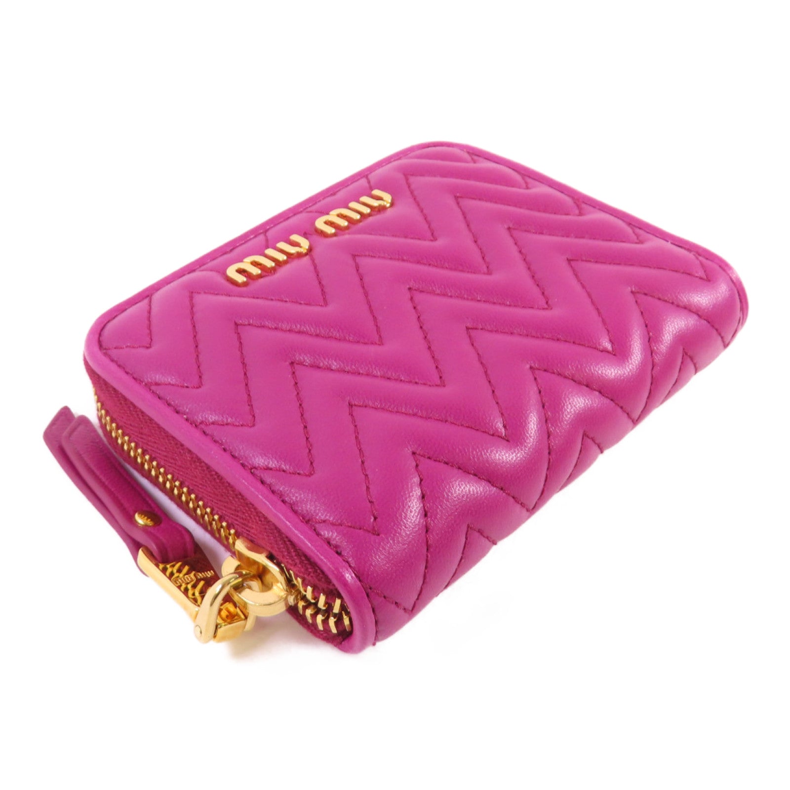 Miu Miu 羊皮皮革Zipper Card Case金扣拉鏈零錢包粉紫色