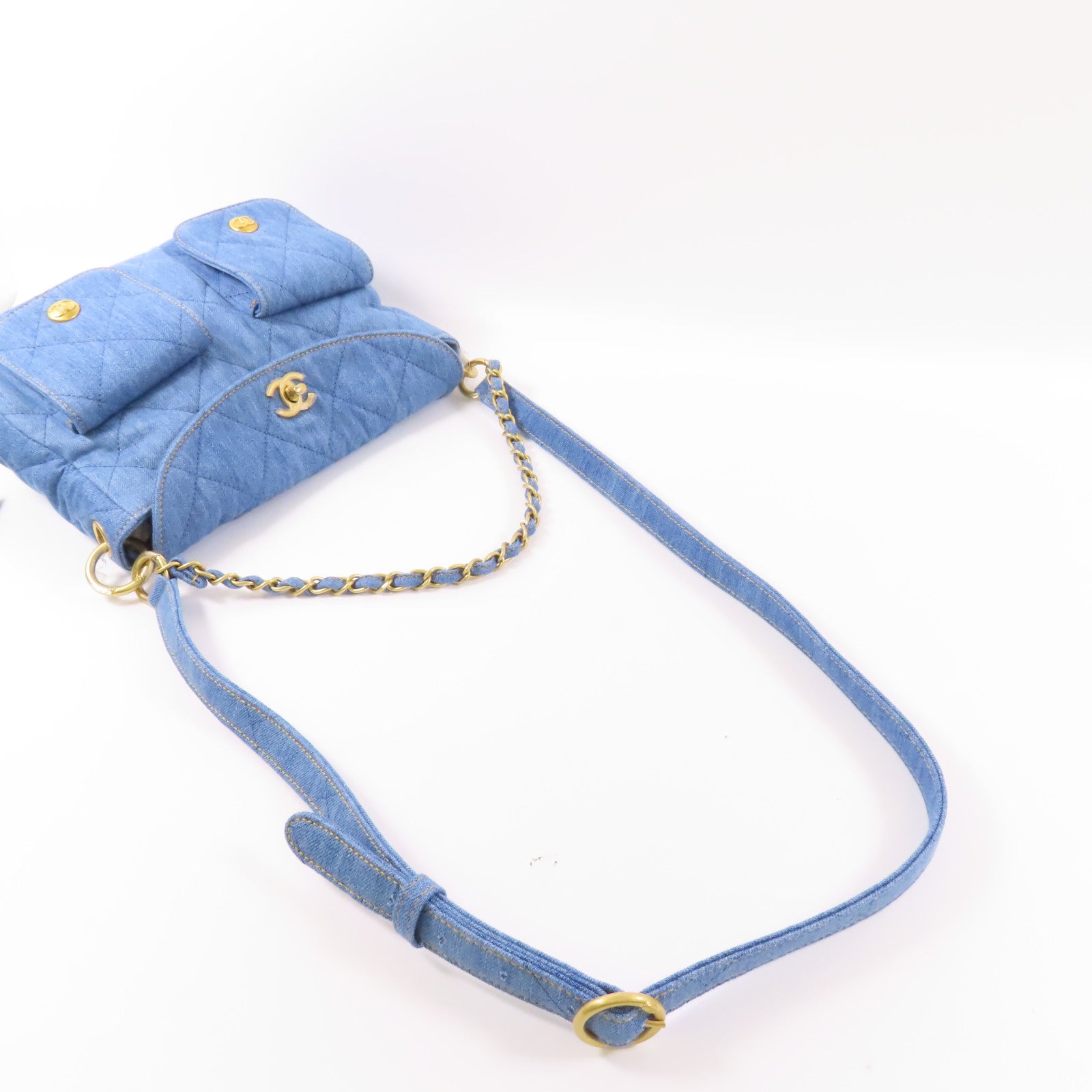 CHANEL 牛仔布Hobo 2 Way Bag金扣手挽肩背兩用袋