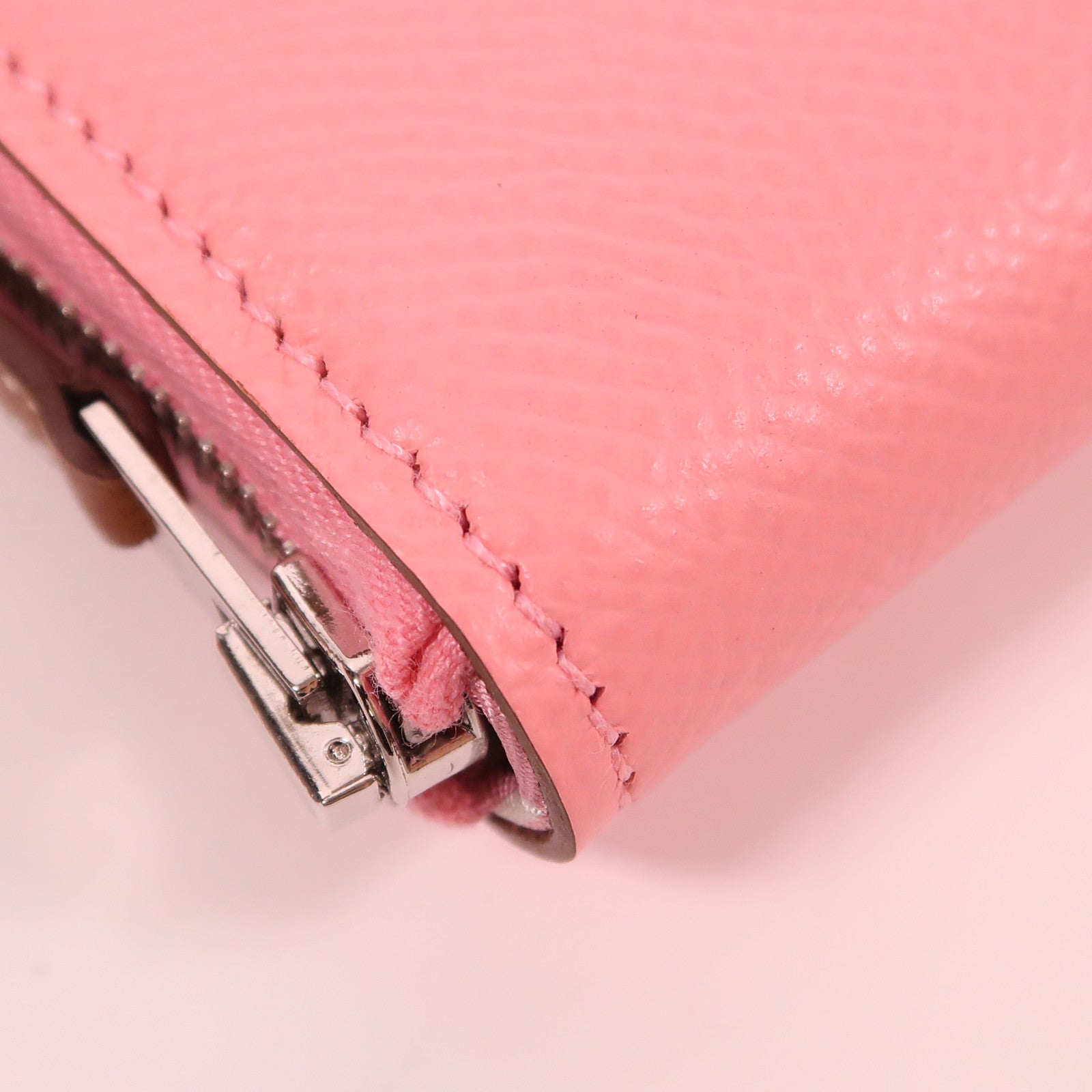 HERMES Epsom皮革Silk In Classic銀扣長錢包Rose Confetti