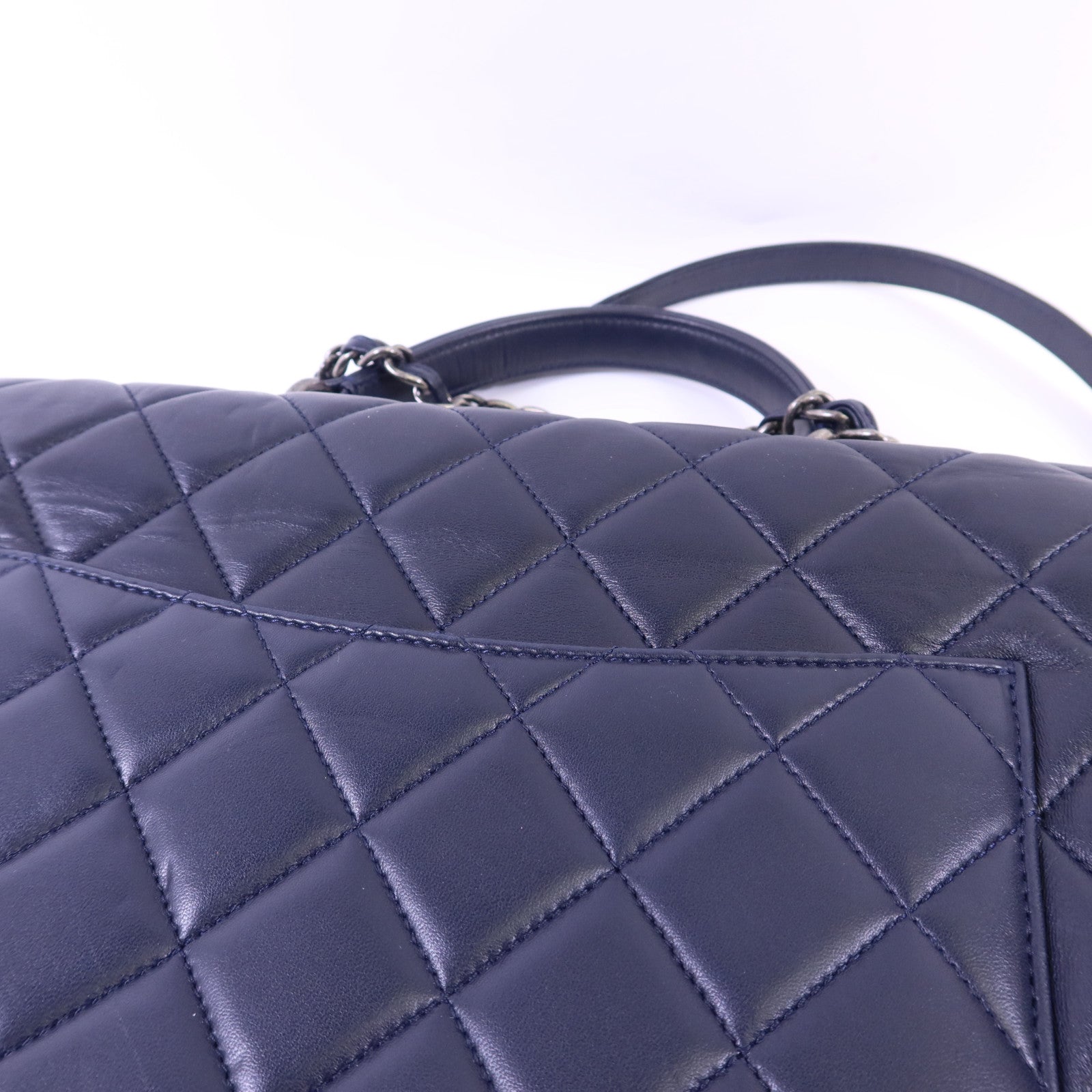 CHANEL 羊皮皮革Large Trendy CC銀扣鏈帶手挽肩背兩用袋