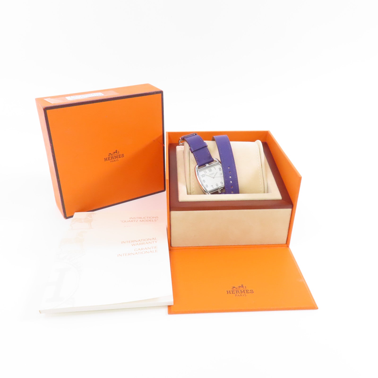 HERMES Cape Cod不鏽鋼/皮革石英機芯手錶白色/紫色