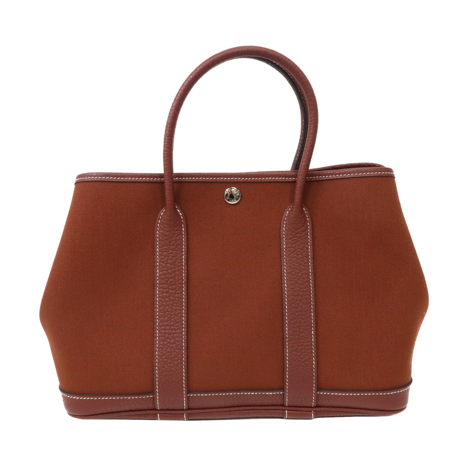 HERMES 帆布Garden Party TPM銀扣手挽袋Rouge H/紅棕色
