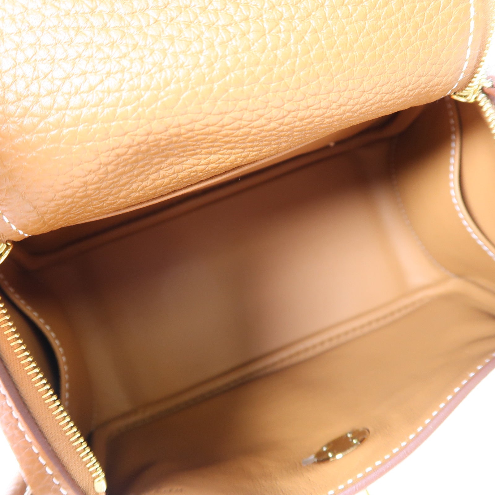HERMES Clemence皮革Mini Lindy金扣手挽肩背兩用袋Gold啡色