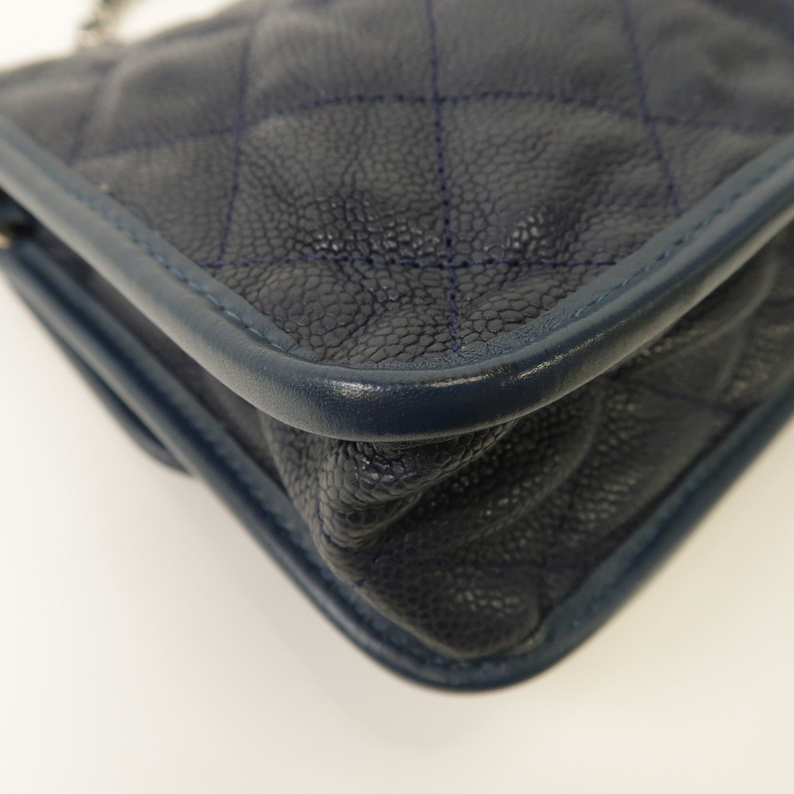 CHANEL 菱格皮革Shoulder Bag銀扣鏈帶肩背袋藍色