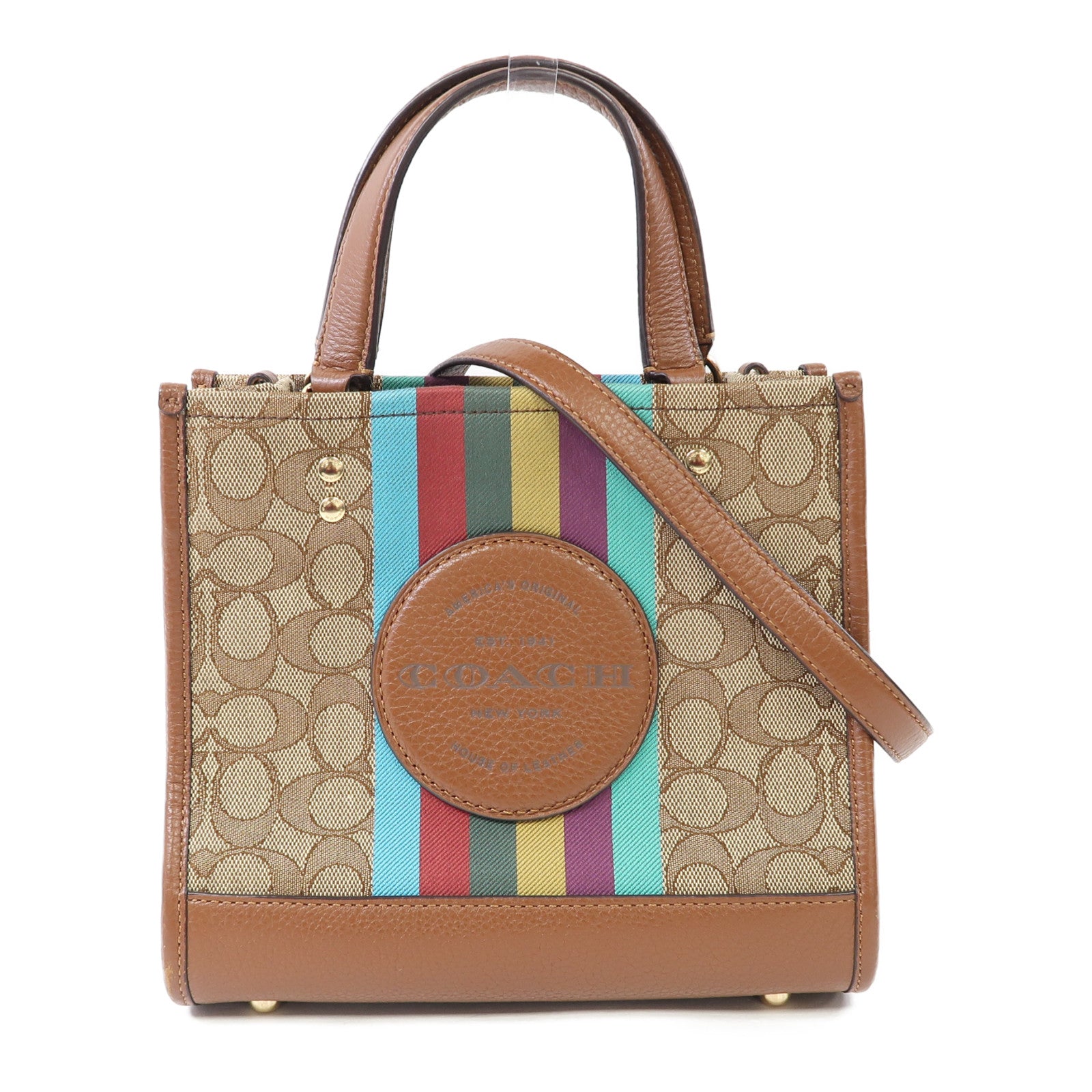 COACH 帆布Shoulder Bag金扣手挽肩背兩用袋啡色