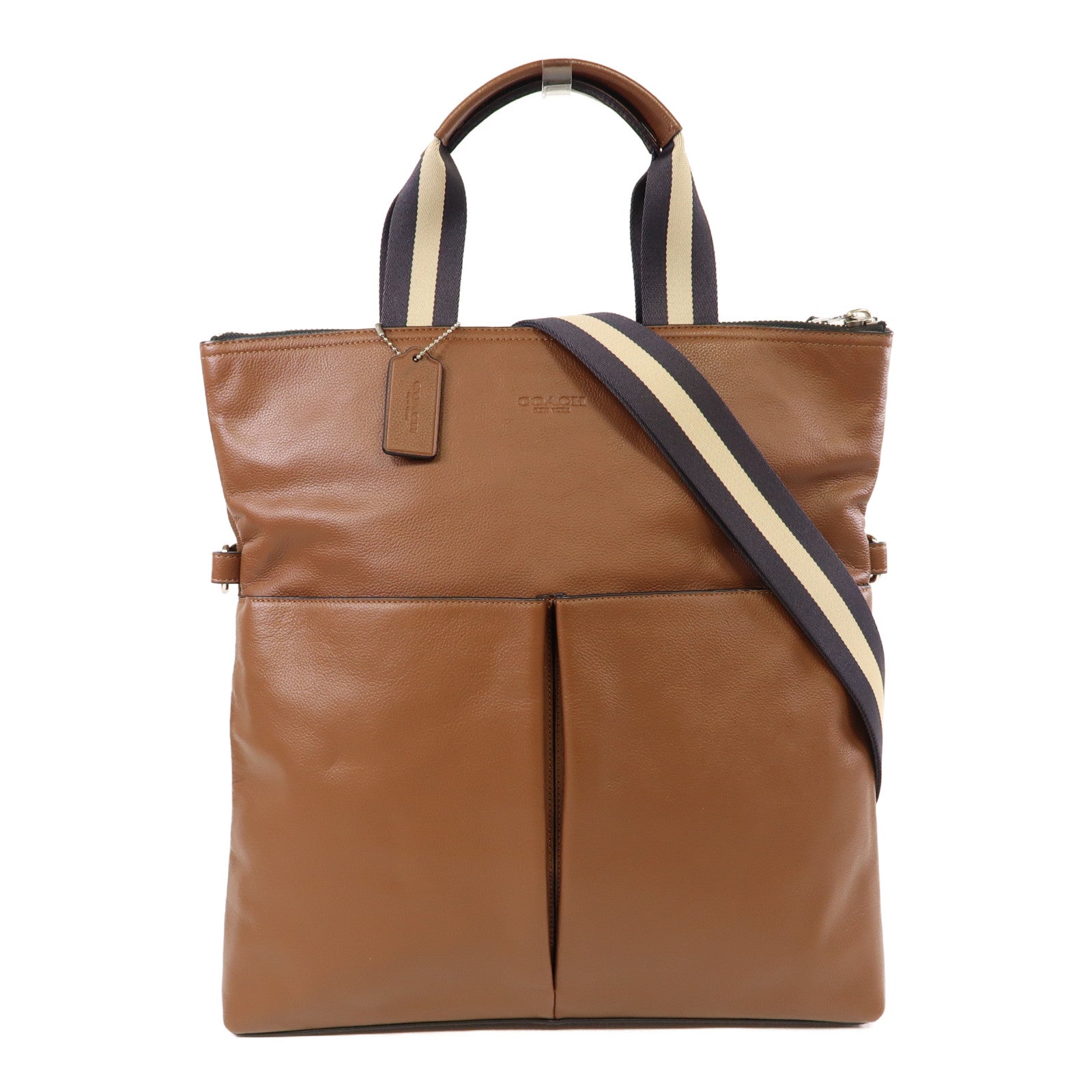 COACH 【激減優惠】牛皮皮革2 Way Shoulder銀扣手挽肩背兩用袋啡色