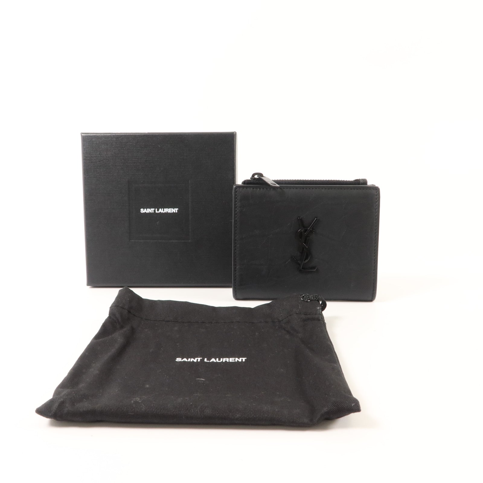 SAINT LAURENT 牛皮皮革Cassandre Crocodile-Embossed Wallet錢包