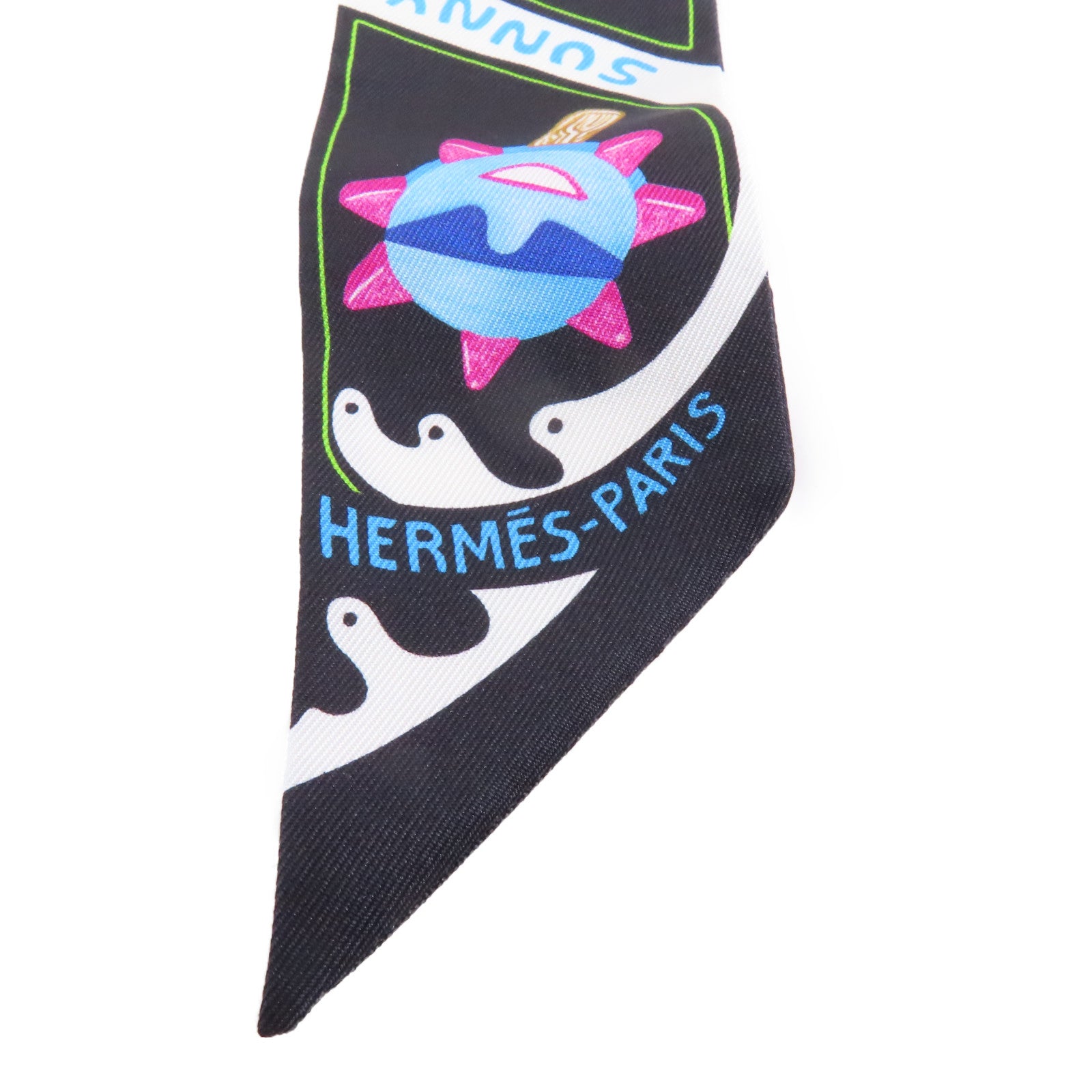 HERMES 絲質Twilly絲巾黑色/彩色