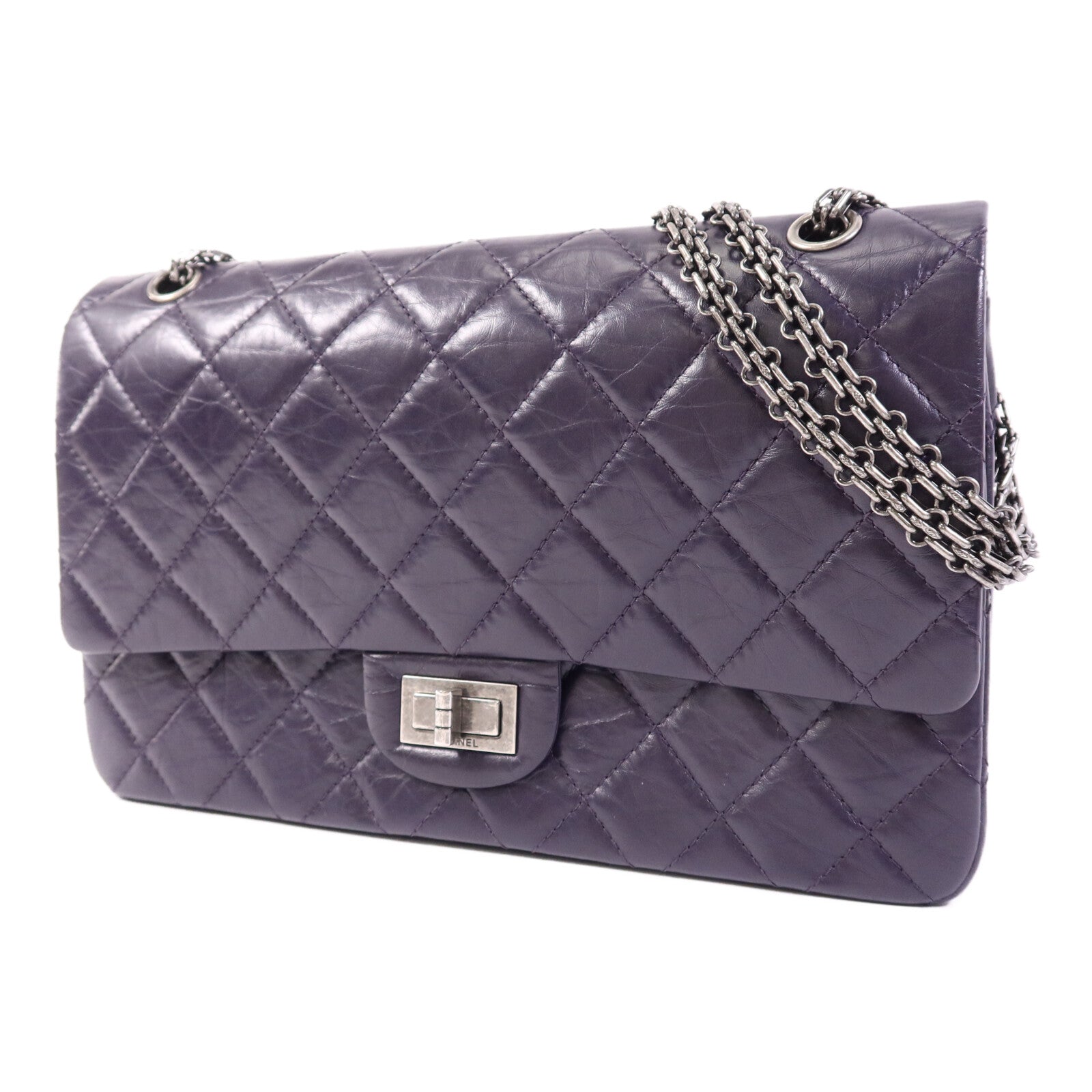 CHANEL 羊皮皮革Chanel 2.55 Large銀扣鏈帶肩背袋