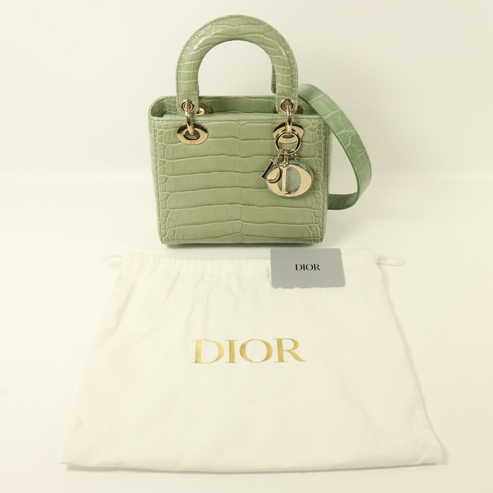 Dior 鱷魚皮革Lady Dior Small金扣手挽肩背兩用袋