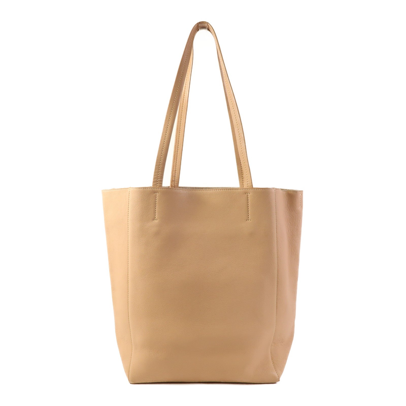 CELINE GHW Shoulder Tote Bag Calfskin Leather Beige