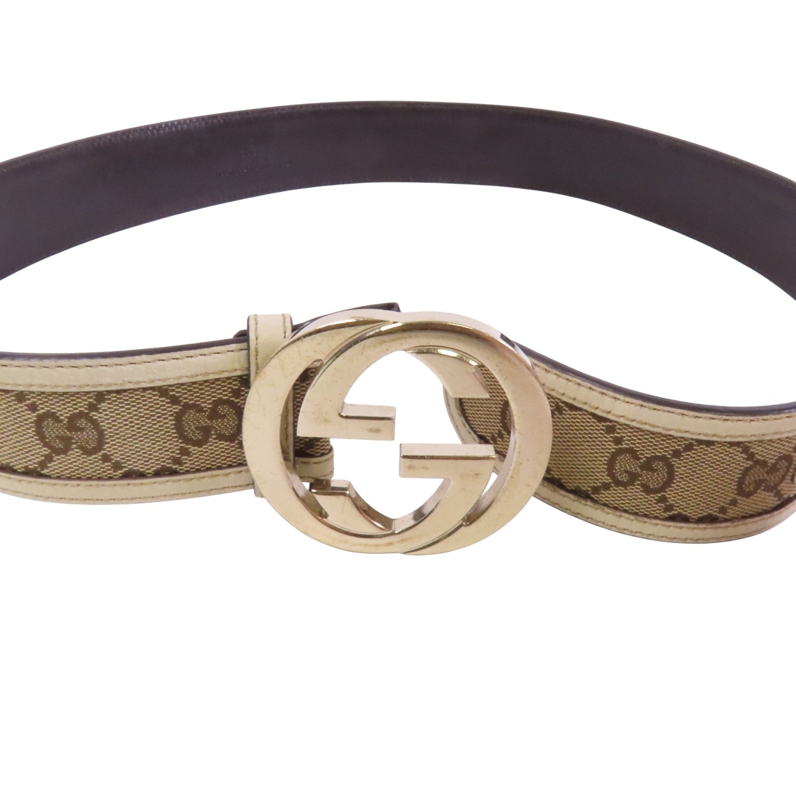 GUCCI GG帆布/牛皮皮革Gucci Belt金扣皮帶