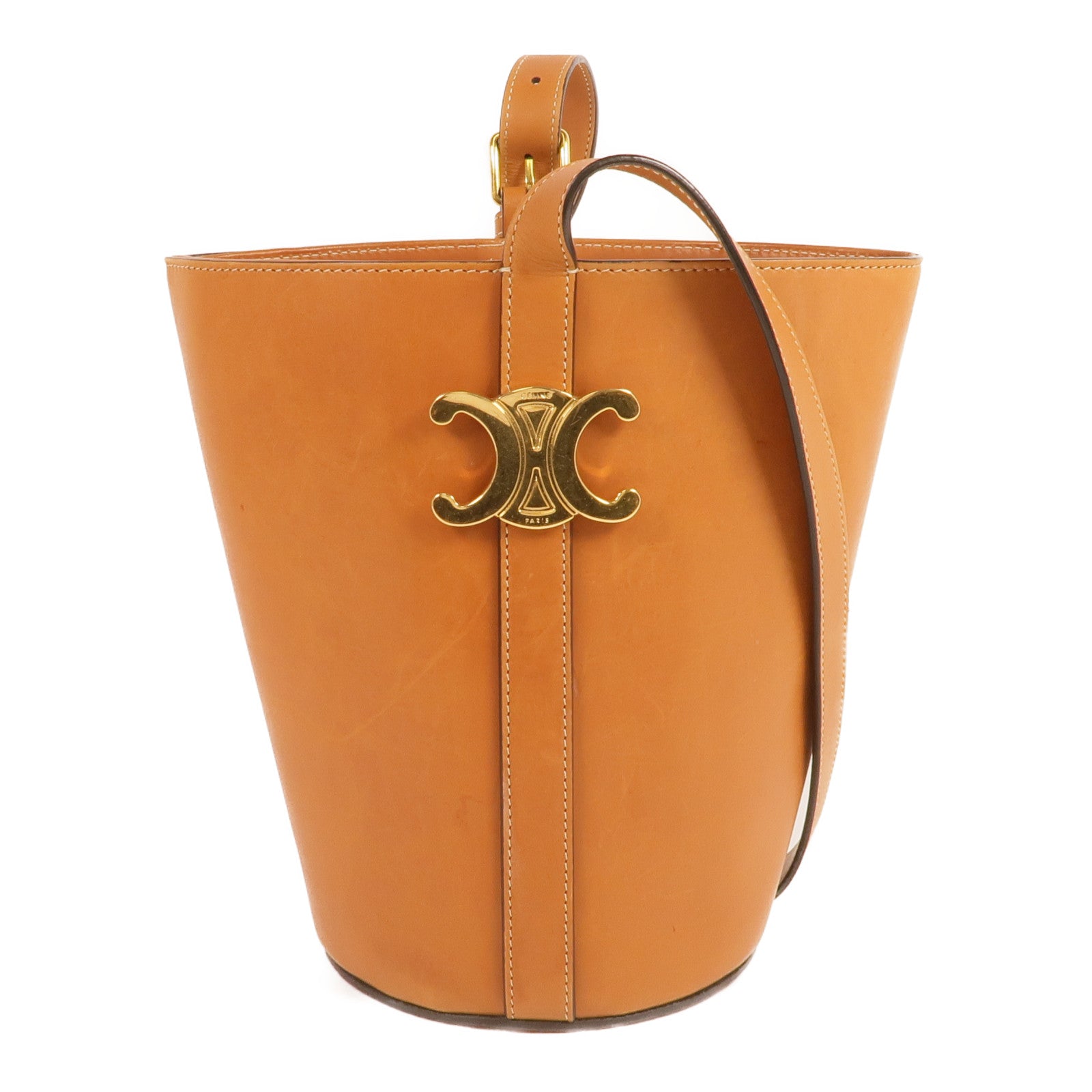 CELINE 牛皮皮革Bucket Triomphe金扣肩背袋