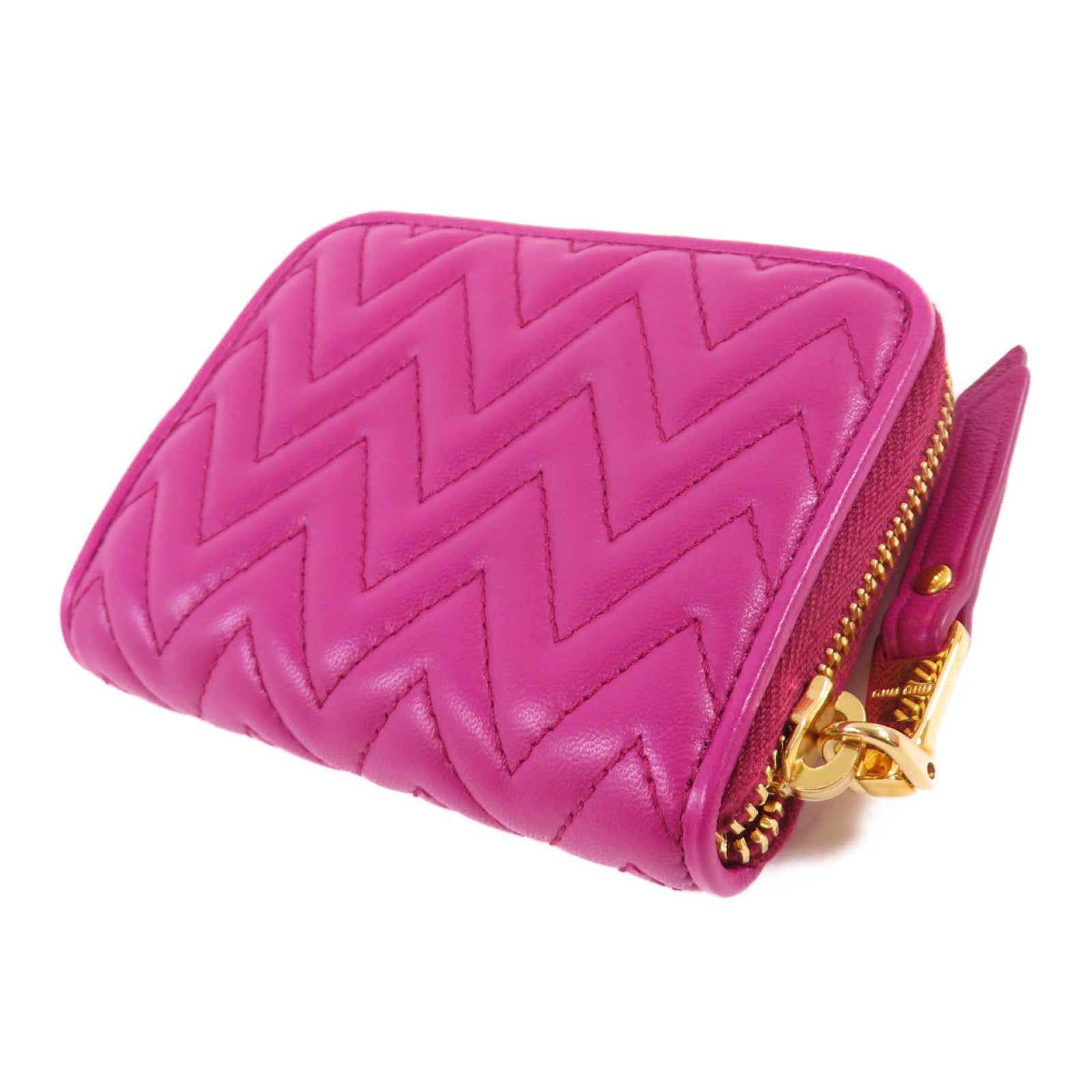 Miu Miu 羊皮皮革Zipper Card Case金扣拉鏈零錢包粉紫色